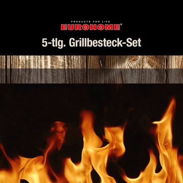 EUROHOME Grillbesteck-Set Grillset aus 5 Teilen Grill Zubehör, (5 tlg., Besteck Koffermaße 44 x 17 x 7 cm), Set aus Zange, Wender, Gabel, Messer und Reinigungsbürste.