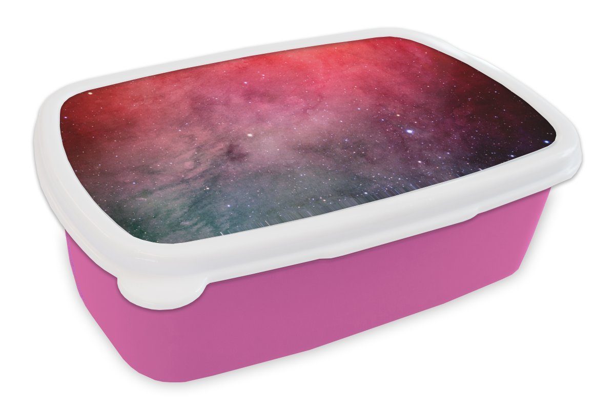 MuchoWow Lunchbox Aquarell - Sterne - Rot, Kunststoff, (2-tlg), Brotbox für Erwachsene, Brotdose Kinder, Snackbox, Mädchen, Kunststoff rosa