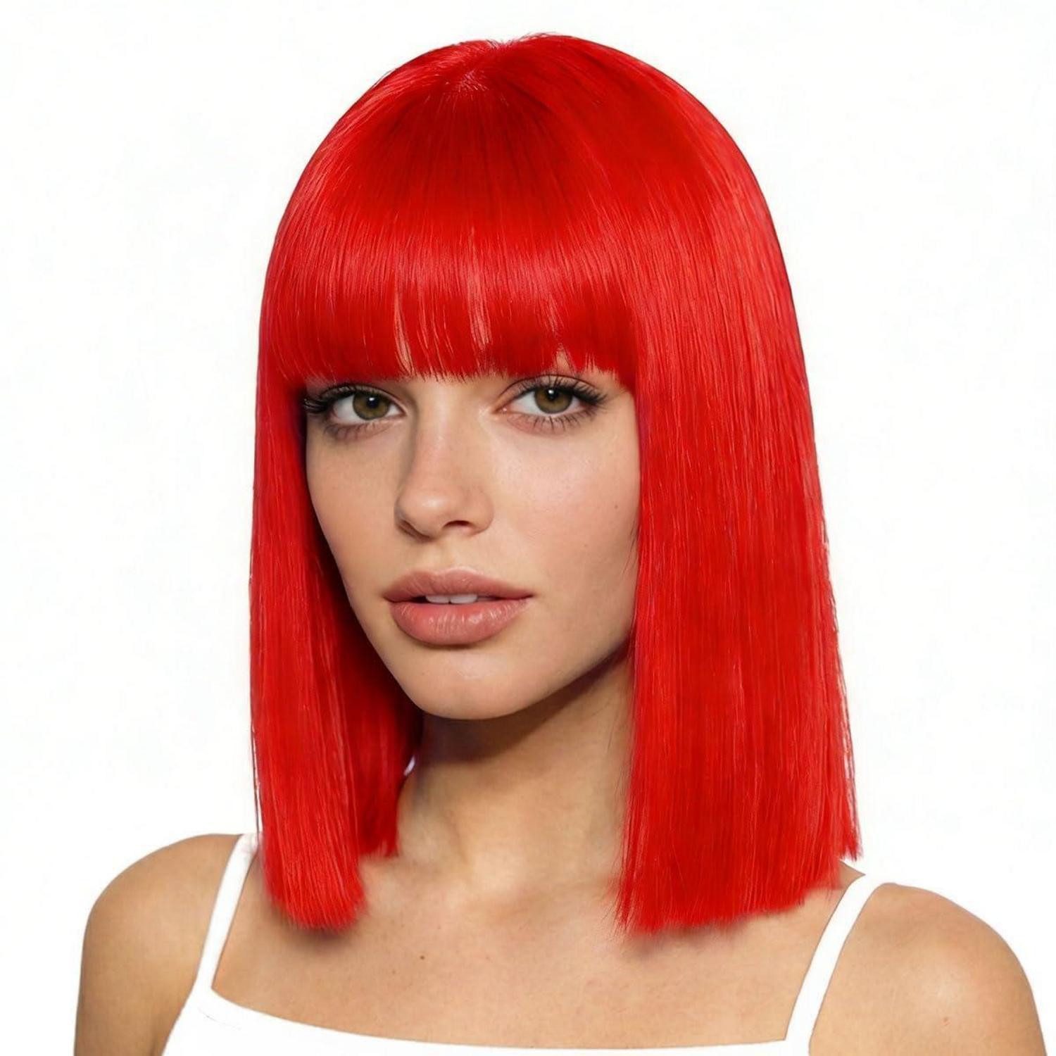 LuxusKollektion Kunsthaarperücke Perücke Bob kurz gerade Pony synthetisch Cosplay Damen 30 cm Rot