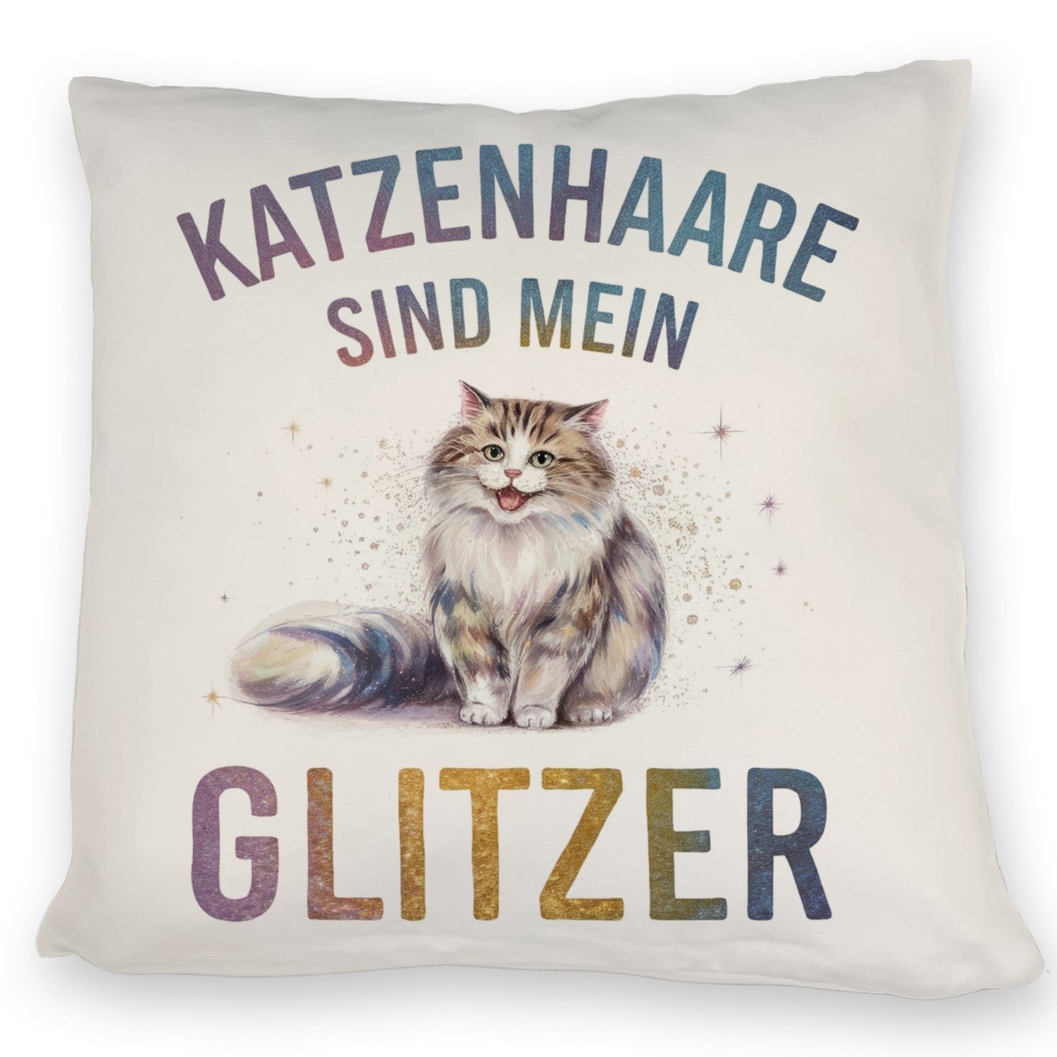 Dekokissen Katzenhaare sind Glitzer Kissen Fröhliche Flauschkatze
