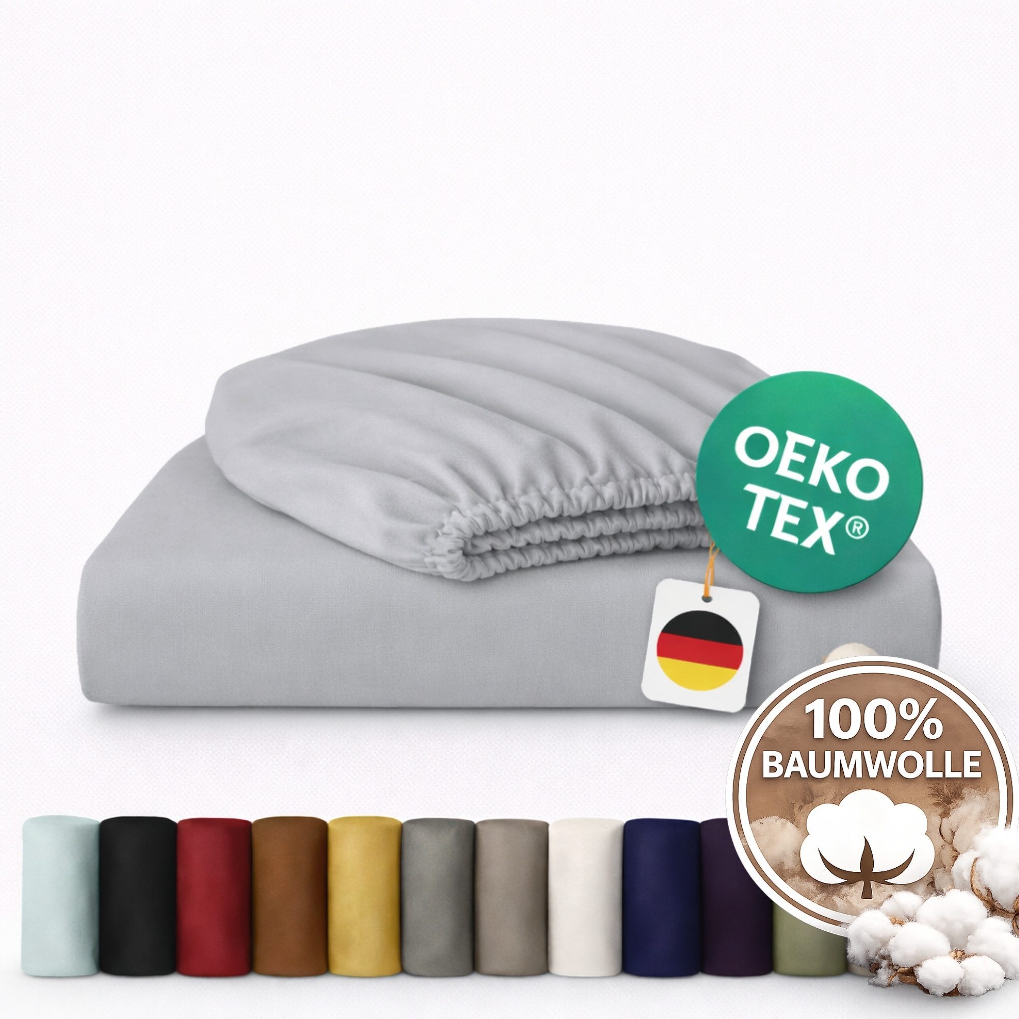 Komfortec Spannbettlaken Jersey Spannbettuch, 90x200, 140x200, 160x200, 180x200 oder 200x200 cm, 100% Baumwolle (135 g/m), Gummizug: Rundum, (1 Stück), OEKO-TEX® Standard 100 Zertifisiert, für Matratzen bis 25 cm Höhe