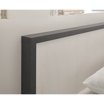 Lomadox Schlafzimmer-Set SHELTON-61, (Spar-Set, 2-St), Bett Liegefläche 90x200cm mit Nachtschrank in Pinie weiß mit anthrazit