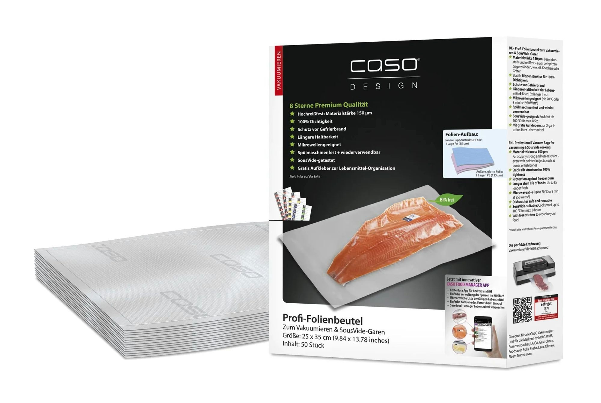 Caso Vakuumierbeutel Profi-Folienbeutel 25x35 cm, 50 Stk.