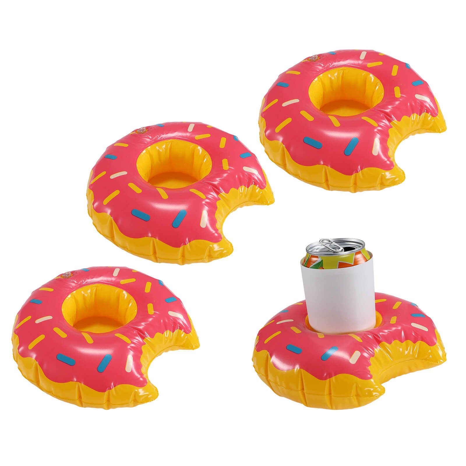 Aufblasbares Partyzubehör 4er Set aufblasbarer Pool Getränkehalter Donut Dosenhalter