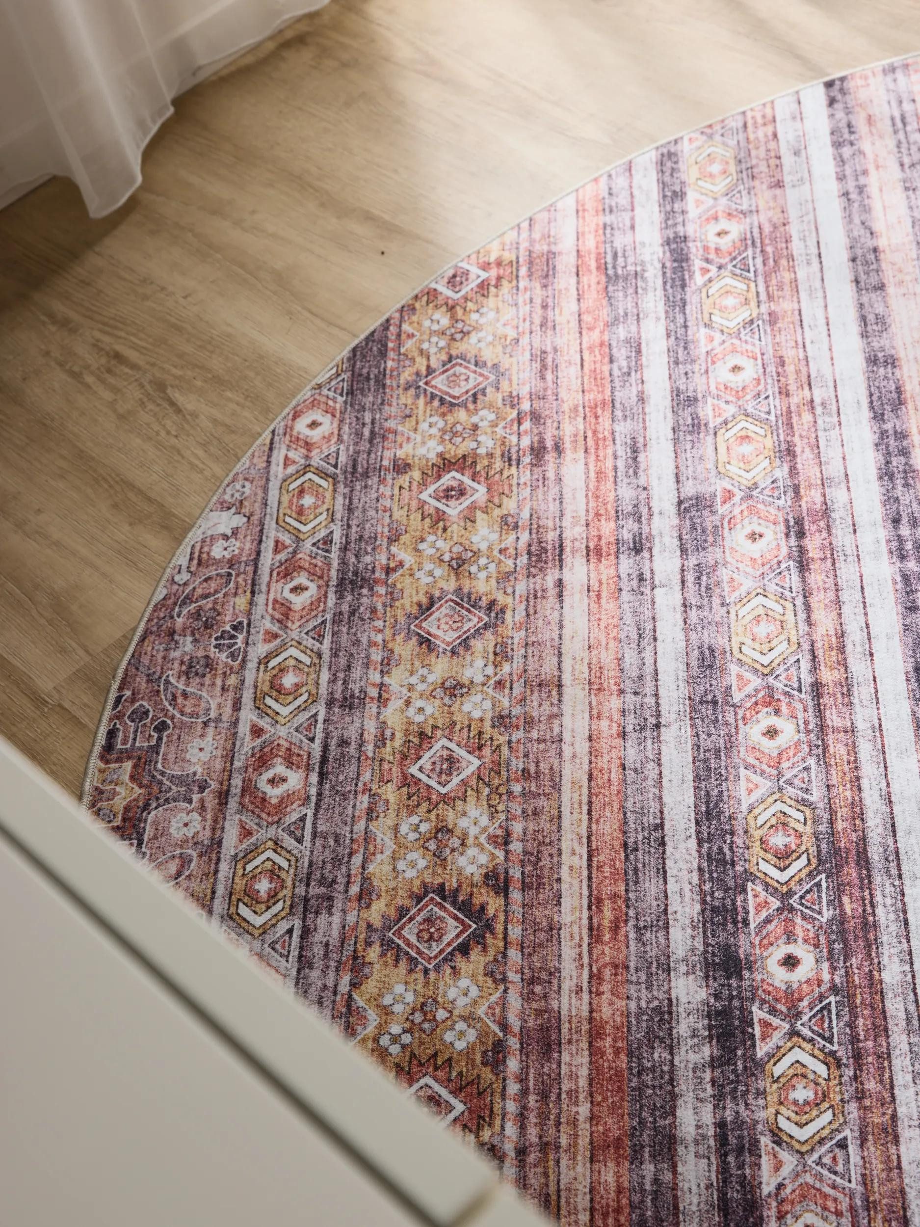 benuta Teppich George, rund, Höhe: 5 mm, Vintage-Look, Kurzflor, Teppich Wohnzimmer, Schlafzimmer, Waschbar