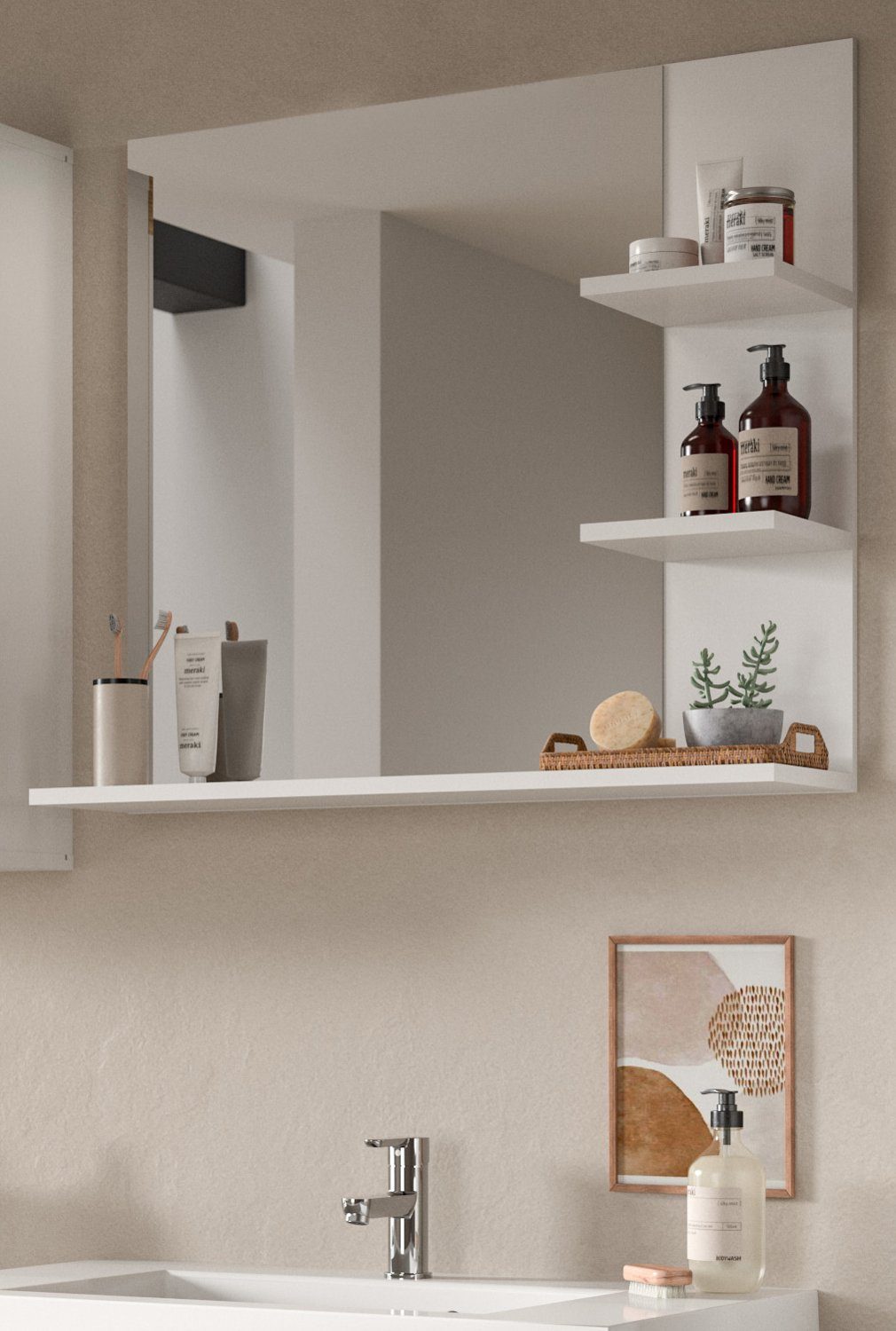 Inn.Furn Wandspiegel Sopela (Badspiegel in weiß, 80 x 70 cm), mit Regal
