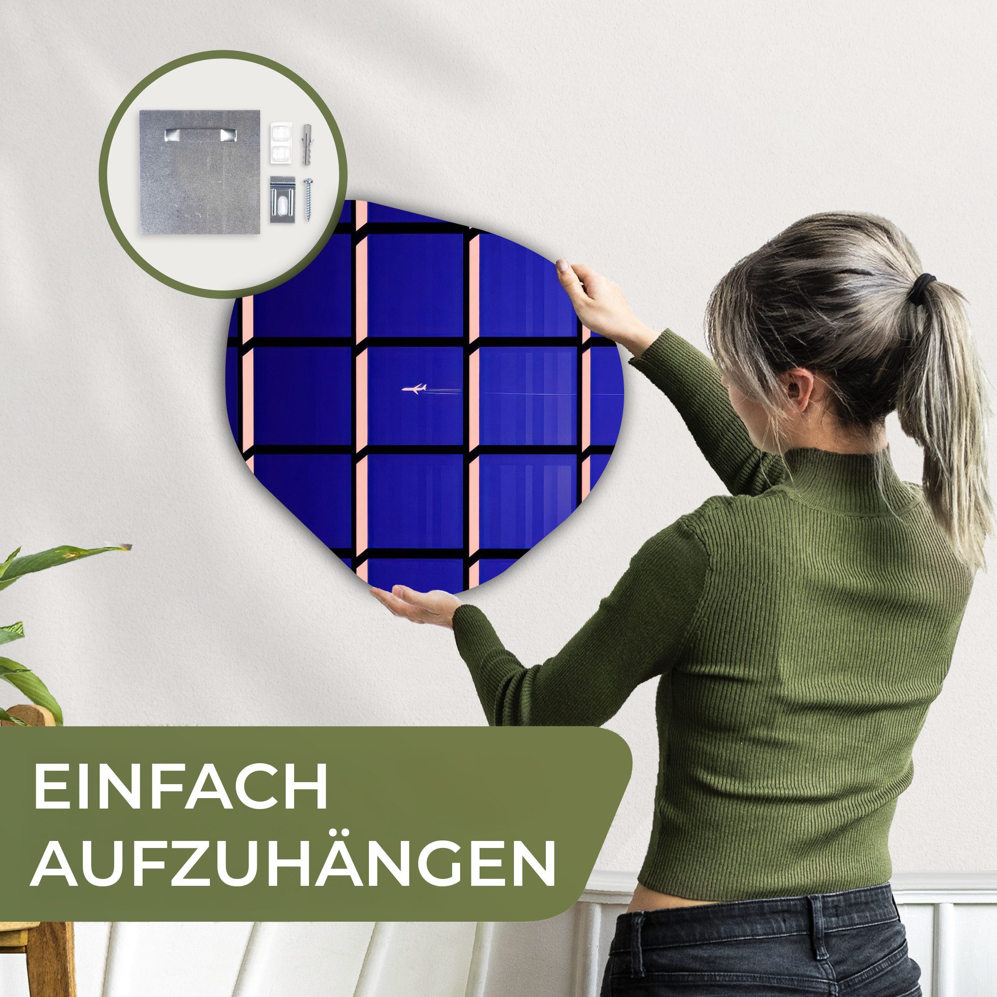 MuchoWow Gemälde Flugzeug - Kariert - Blau - Rechteckig, Fotodruck (1 St), Wandbild Abstrakt, Wohnzimmer Schlafzimmer Wanddekoration, 40x40 cm