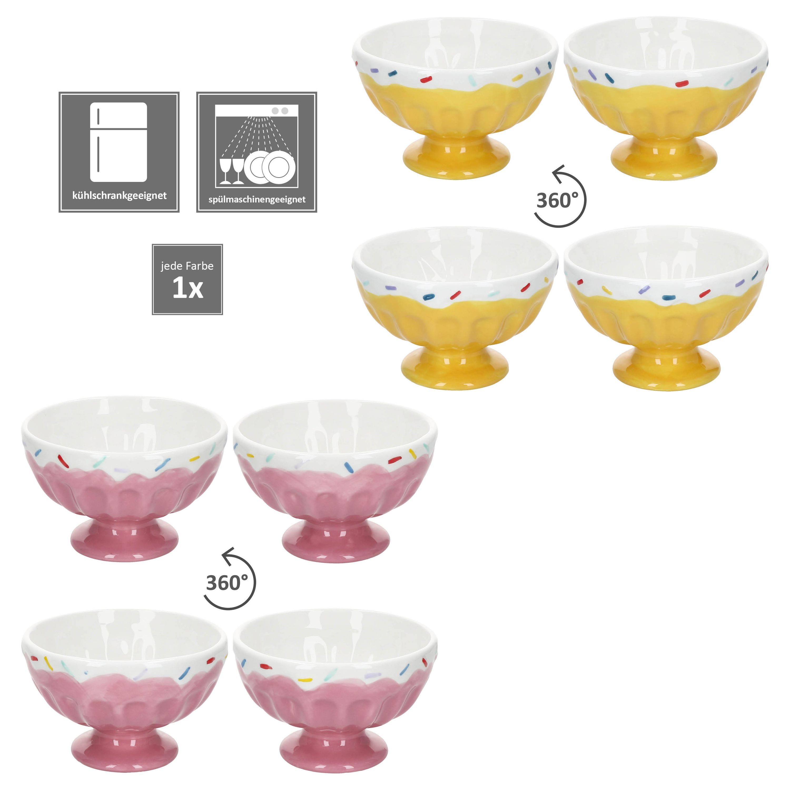 MamboCat Eisschale MamboCat 2er Set Eisbecher Sunny auf Fuß Rosa Gelb Ø12,5cm Obstschale, Steingut – Bild 4 von 5