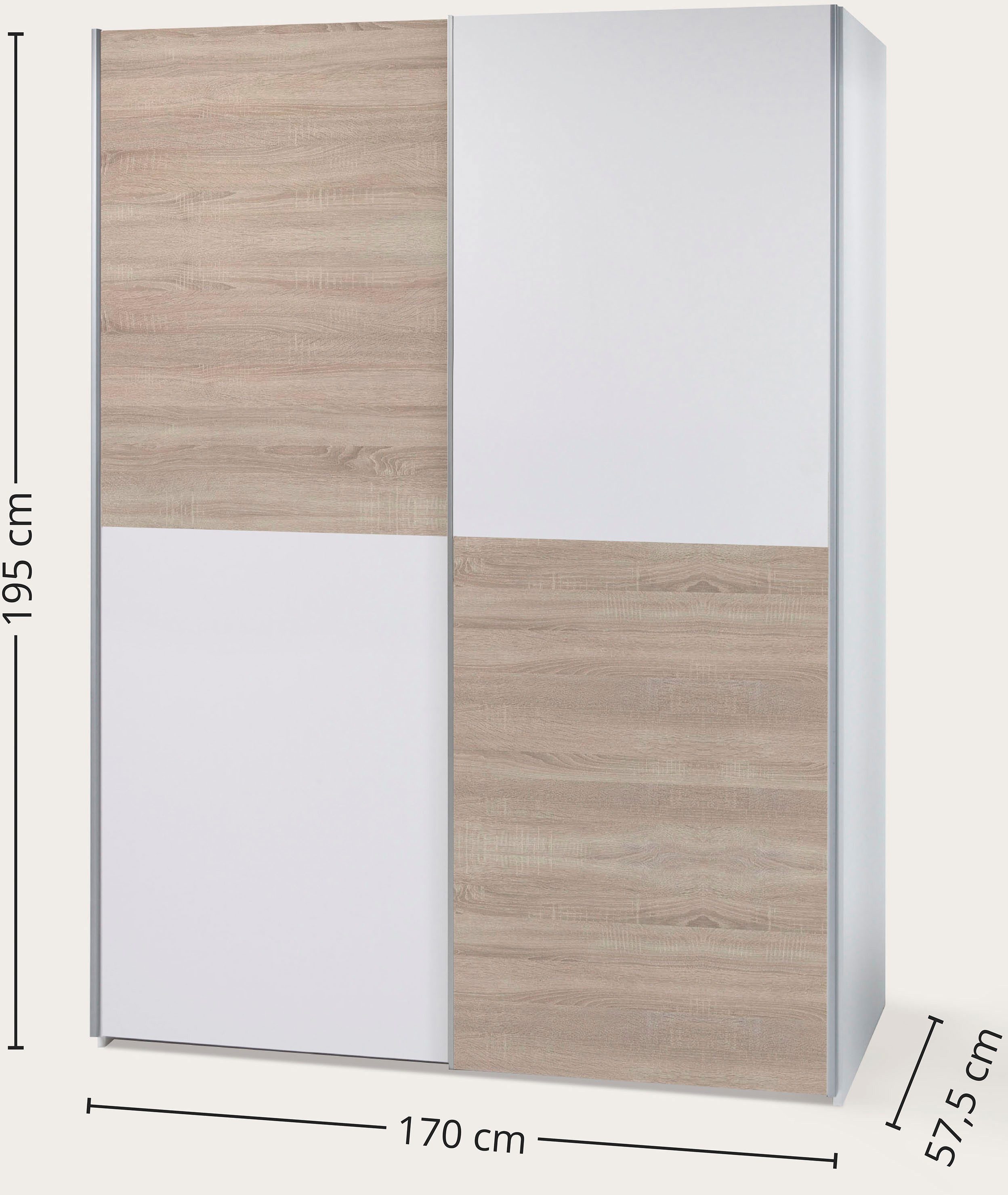 Schlafkontor Schwebetürenschrank Time Schrank, Kleiderschrank mit Schiebetüren 4 Türelemente als Schachbrettoptik