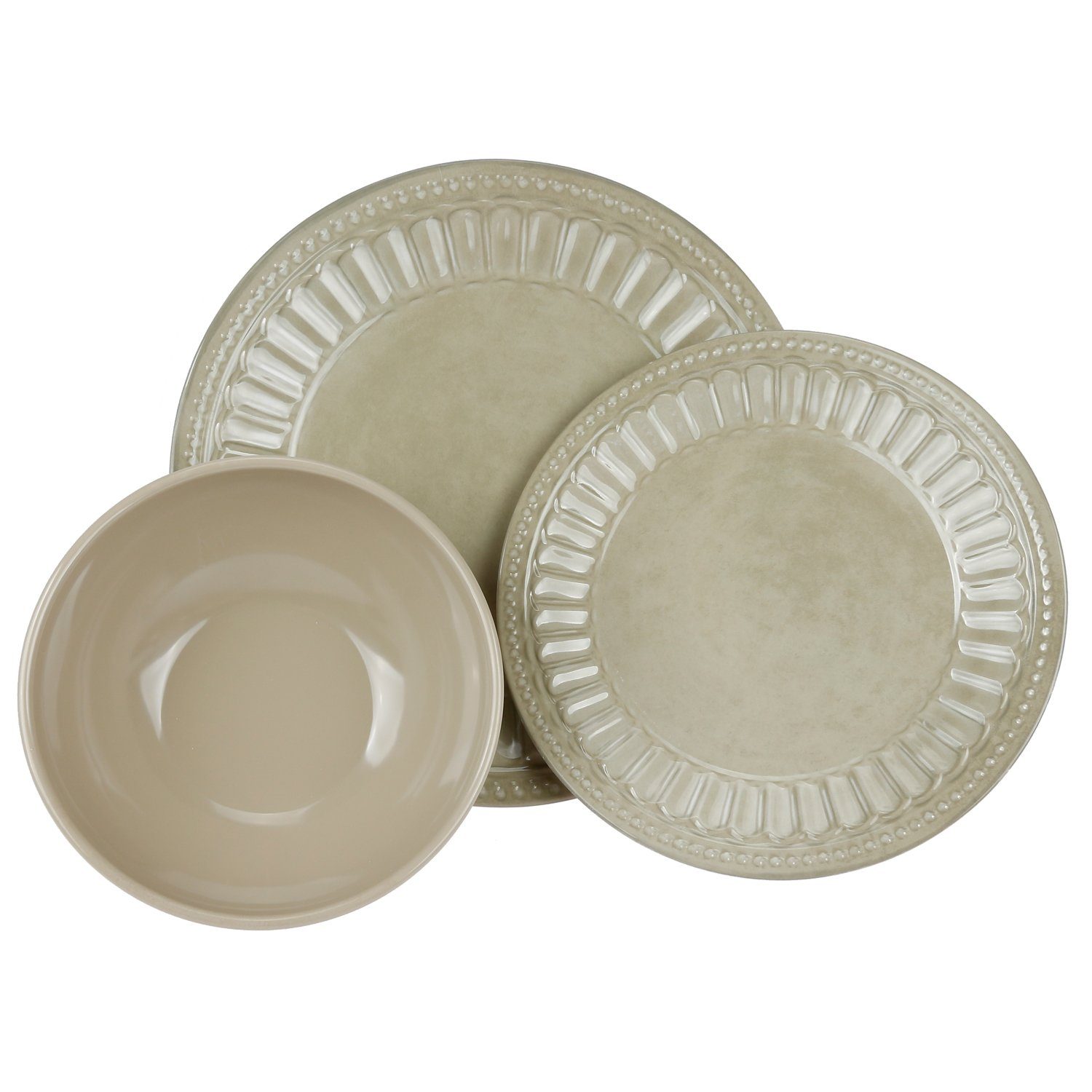 HEKERS Geschirr-Set Camping-Geschirr Set Melamin 3-teilig - 1-4 in - Stil P., Beige, BPA-Frei Person Vintage 1