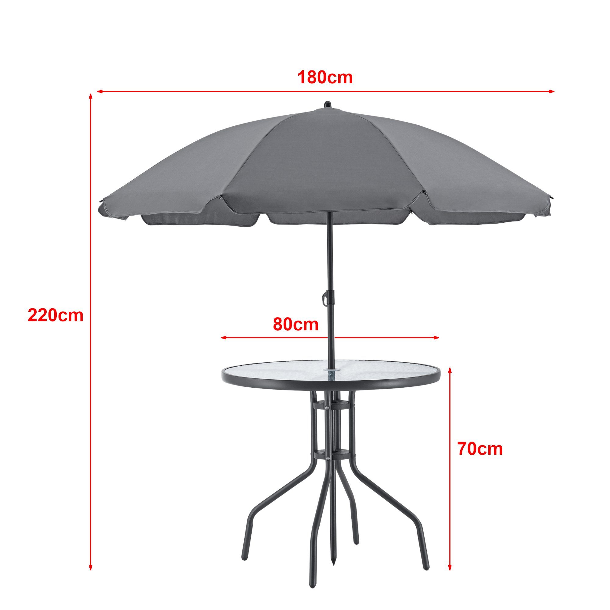 en.casa Gartenlounge-Set, (6-tlg., 4 Stühle, 1 Tisch, 1 Sonnenschirm), »Milagro« Lounge Garnitur mit 4 Stühlen und Sonnenschirm Dunkelgrau