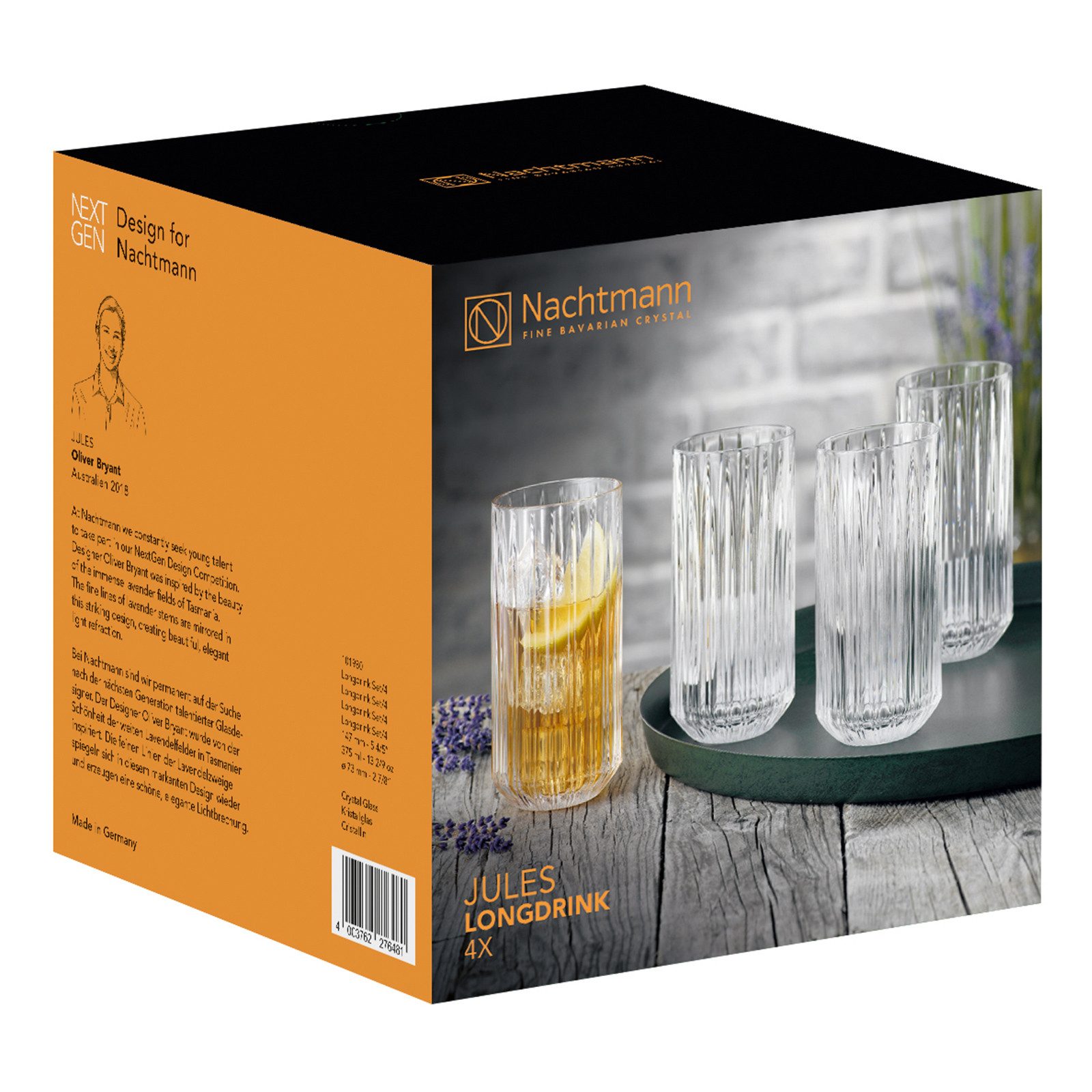 Nachtmann Glas Nachtmann Jules Longdrinkglas, 4er-Set, 4-tlg., Kristallglas