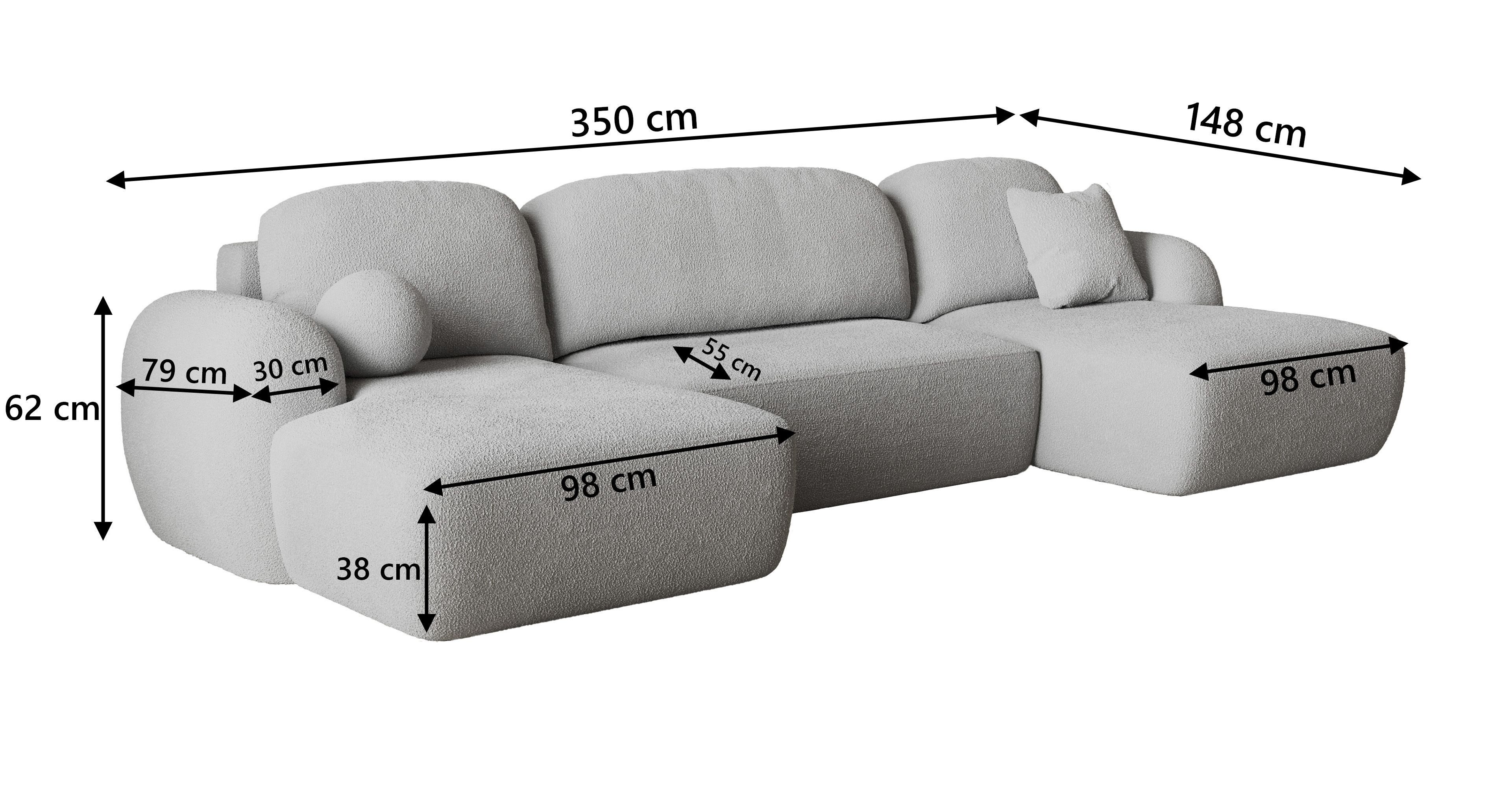 Masseno Ecksofa SAVONA mit Schlaffunktion U-Form, Sofa mit Bettkasten