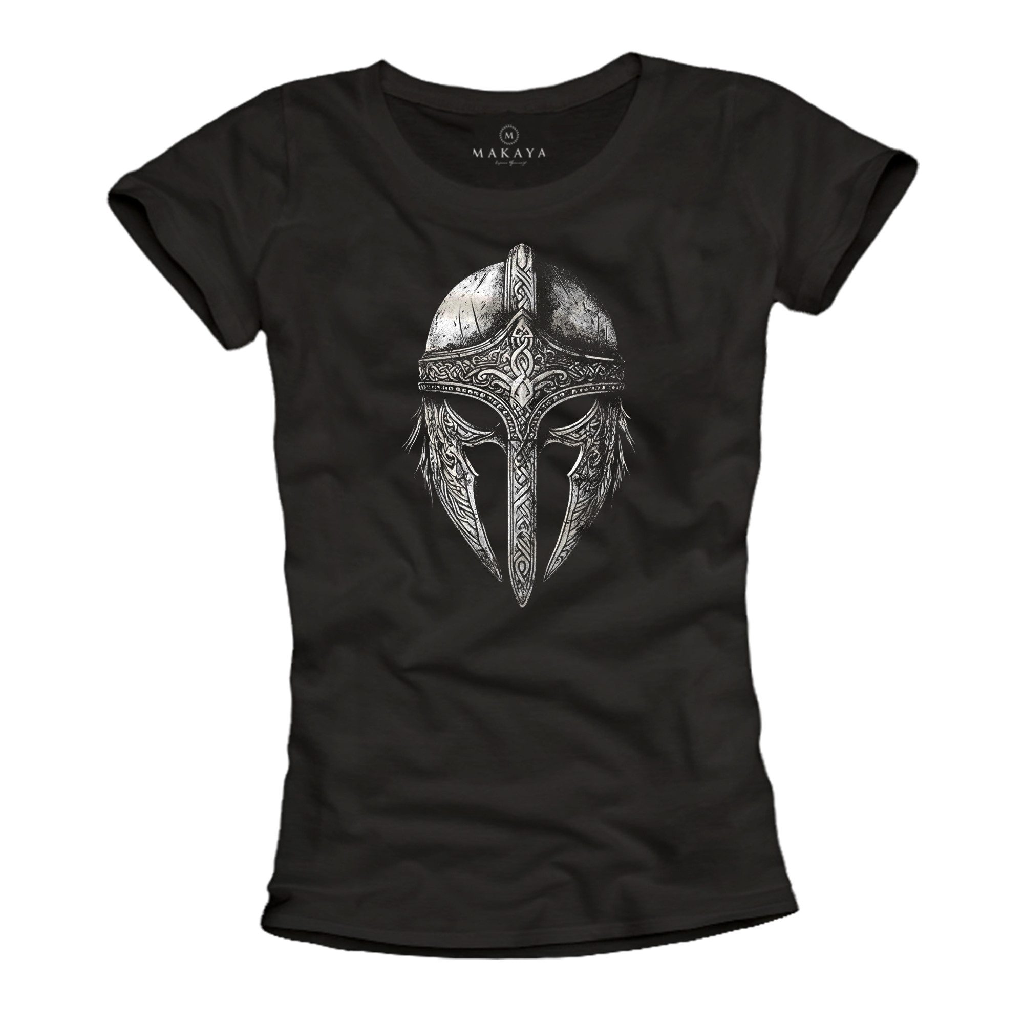 MAKAYA Print-Shirt Damen Viking Motiv Wikinger Helm Kurzarm Top mit Vintage Aufruck (S, M, L, XL) aus Baumwolle