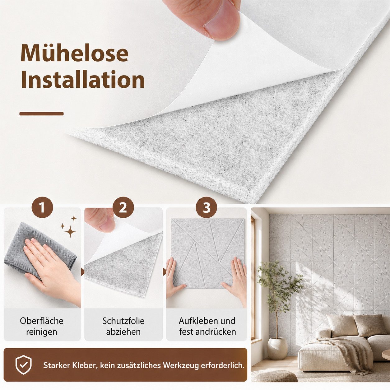 BlingBin Akustikplatte 12 Stück Selbstklebend Quadratische Schallschutz Wand,Schallabsorber, (12er Set, 12-St., 30x30x0,9cm), Akustikplatten Für Schalldämmung W – Bild 3 von 5
