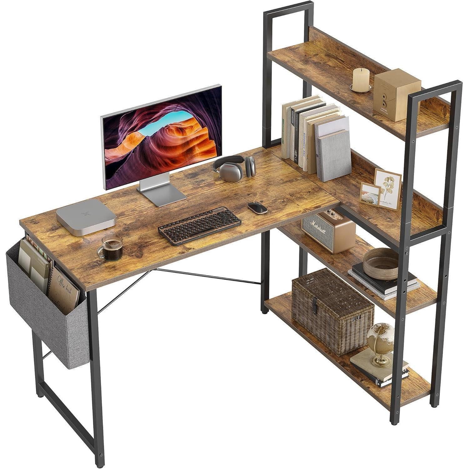 LuxusKollektion Eckschreibtisch Schreibtisch Eckschreibtisch L Form 120 x 50 cm Braun+seitentasche