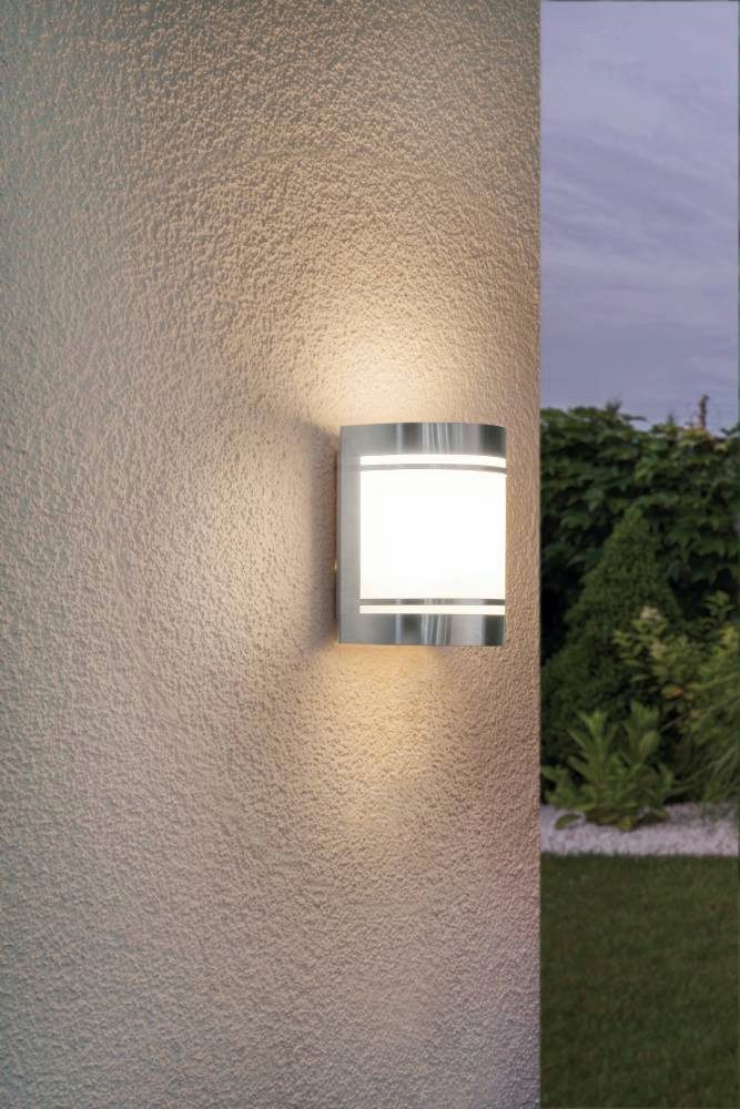 EGLO Außen-Wandleuchte Cerno Wandleuchte, Außenbeleuchtung, Edelstahl, exkl. Leuchtmittel, ohne Leuchtmittel, IP44, Außen-Wandlampe, Garten, Terasse, Garage, Balkon, 16,5x14x10,5cm