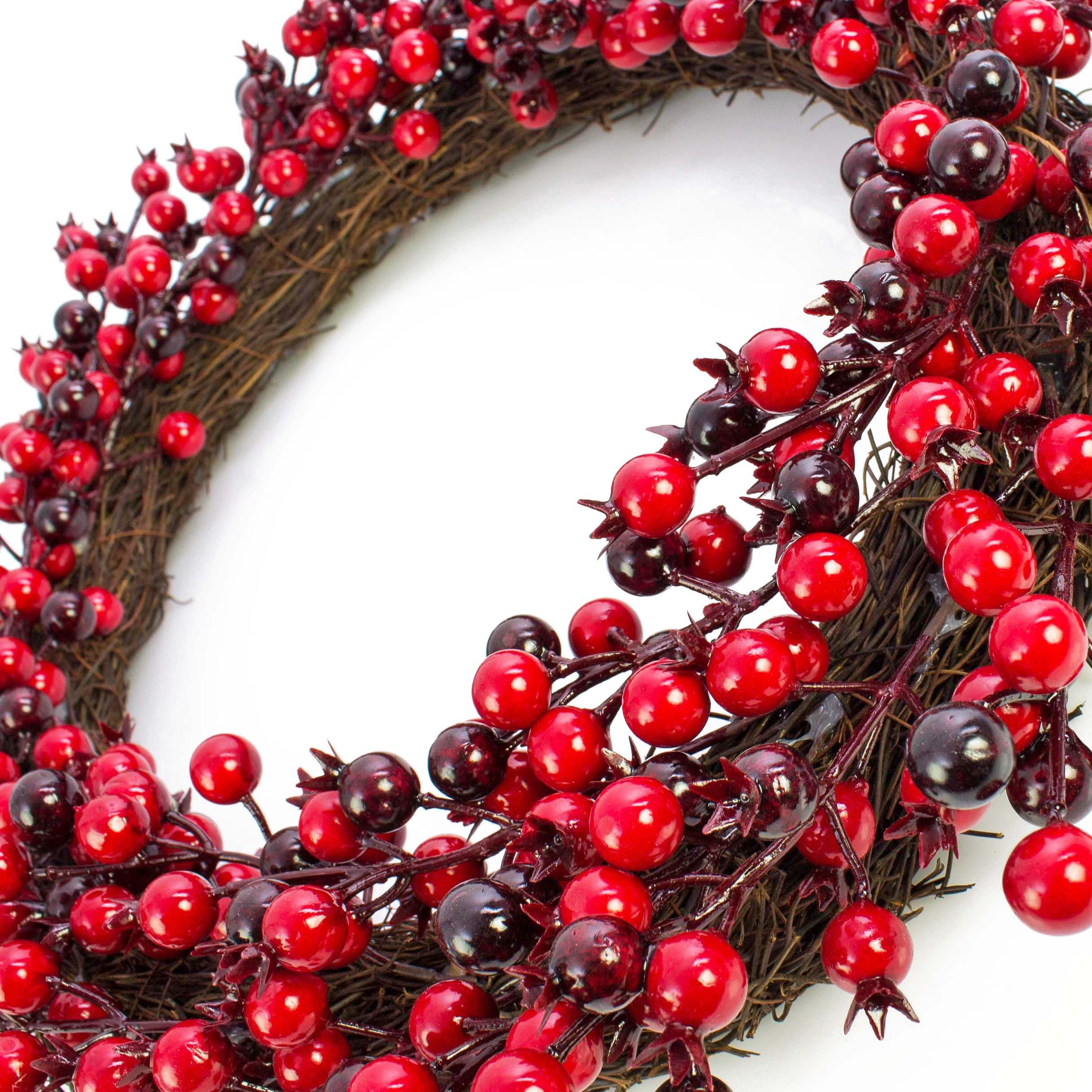 Kunstkranz Deko Beerenkranz, rot Aufhänge Band, rot - weinrot, Ø 45cm Feuerdorn, artplants, Höhe 7.0 cm