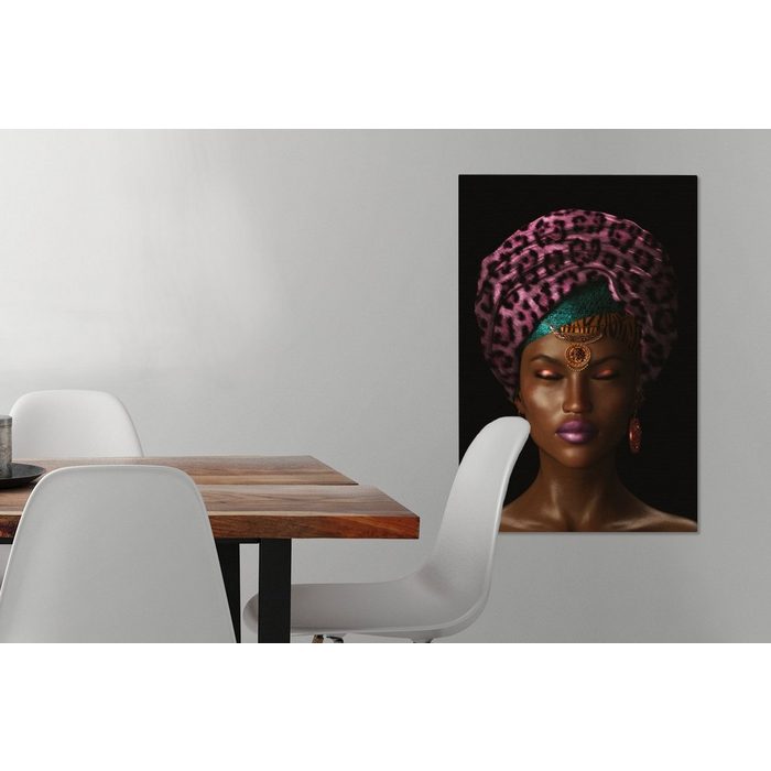 OneMillionCanvasses® Leinwandbild Frau - Farbe - Kopftuch (1 St) Leinwand Bilder für Wohnzimmer Schlafzimmer