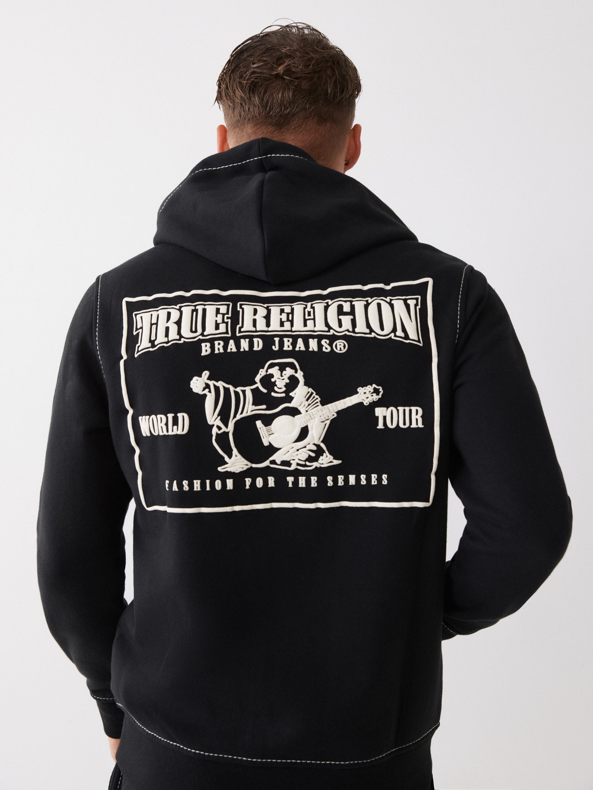 True Religion Kapuzensweatjacke BIG T ZIP THRU HOODIE JET BLACK Baumwollmischung