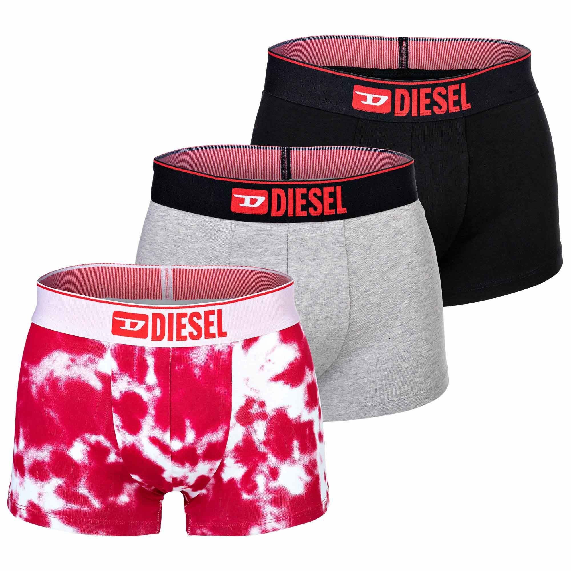 Diesel Boxer Herren Boxershorts, 3er Pack - Schwarz/Grau/Rot
