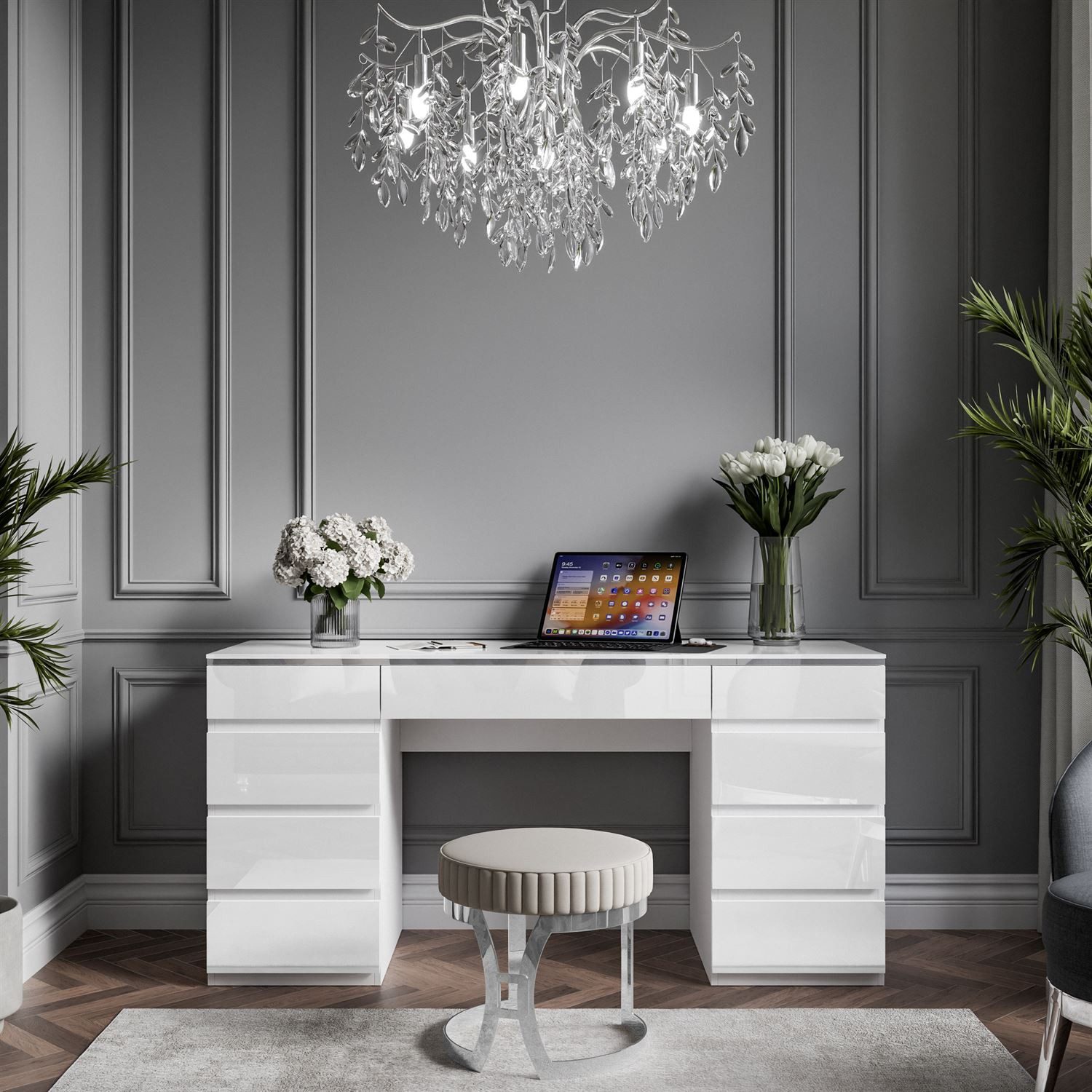 Lookway Schreibtisch AURORA DOUBLE SILVER mit Schubladen (1x Schreibtisch), 156,8x79,2x55 cm – Bild 2 von 5