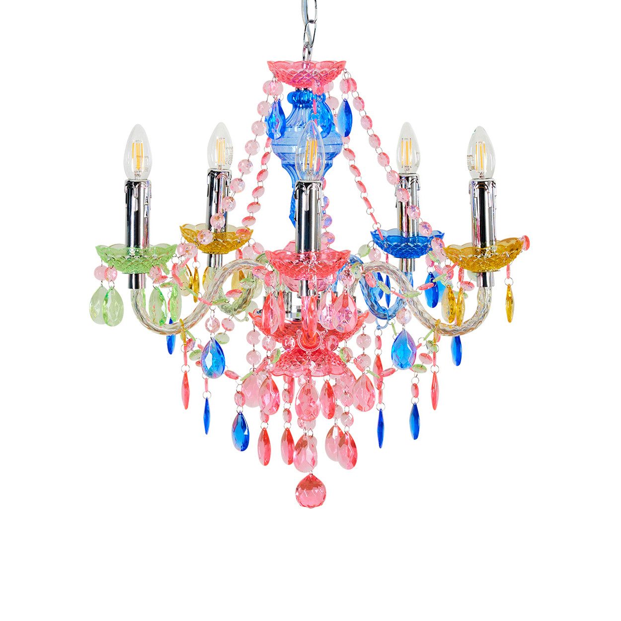 hofstein Kronleuchter »Compione« Hängeleuchte in Chromfarben/Bunt mit Dekokristallen, ohne Leuchtmittel