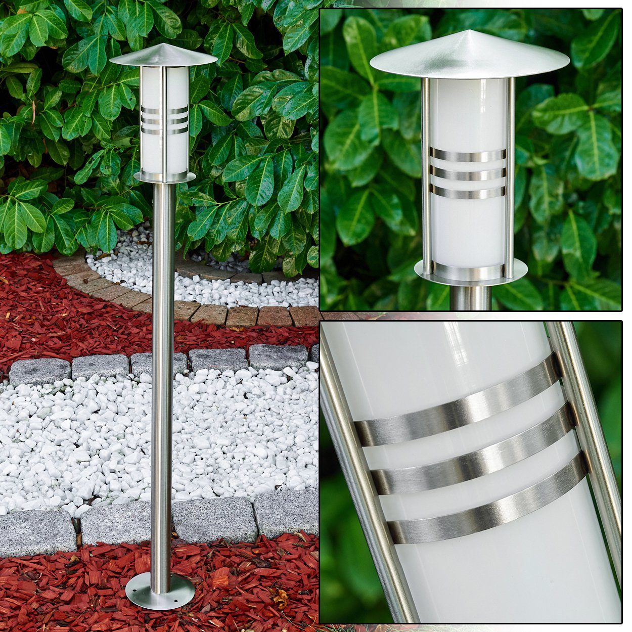 hofstein Pollerleuchte »Balme« moderne Außenleuchte aus gebürstetem Edelstahl und Milchglas, ohne Leuchtmittel, Wegeleuchte 100cm, Gartenlampe mit E27, Gartenbeleuchtung IP44