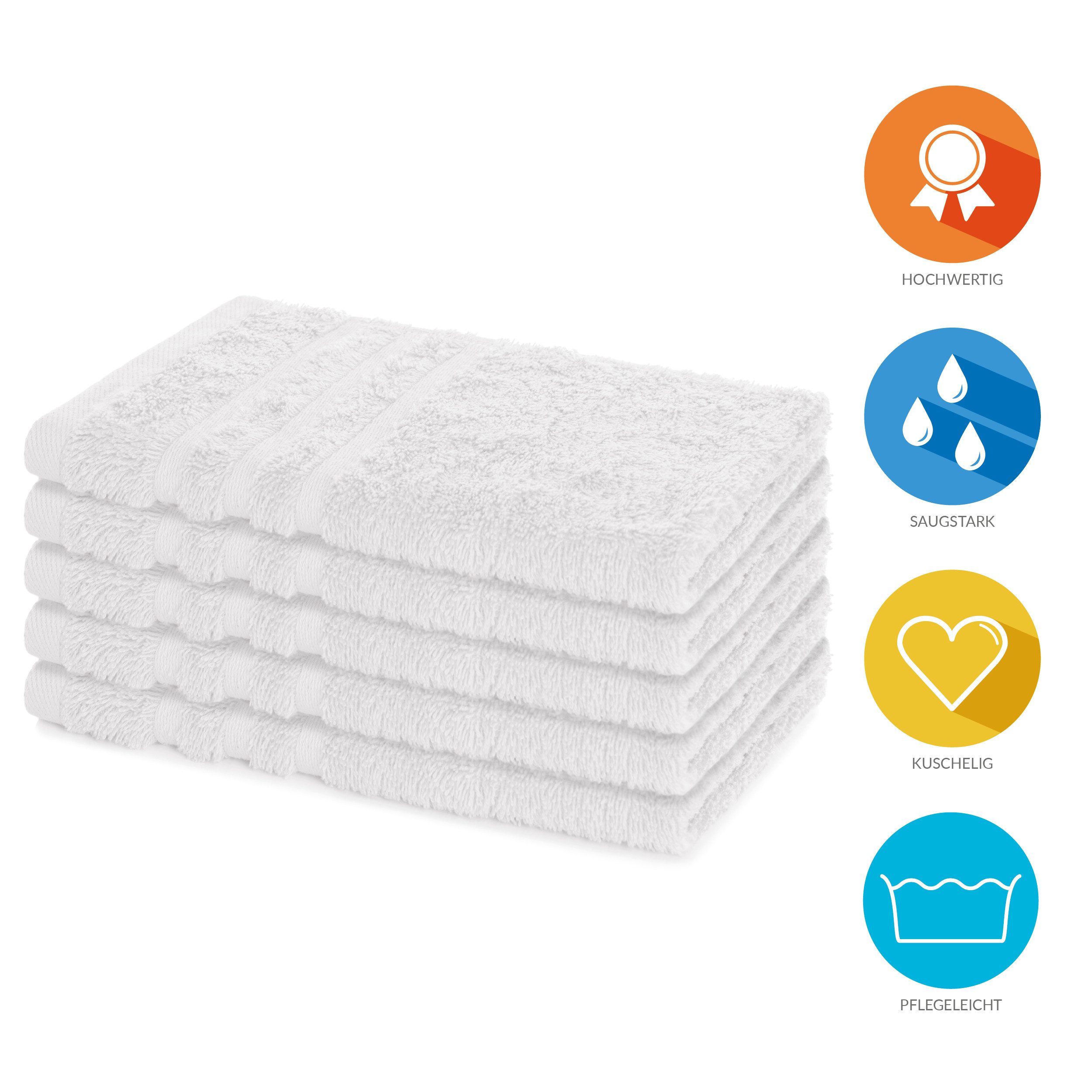 Lavea Gästehandtuch 5er Set Gästehandtücher, Elena Frottee, 30x50 cm Gästetuch, 100% Baumwolle (5er Set), 500 g/m² Frottier, weich & saugstark, pflegeleicht