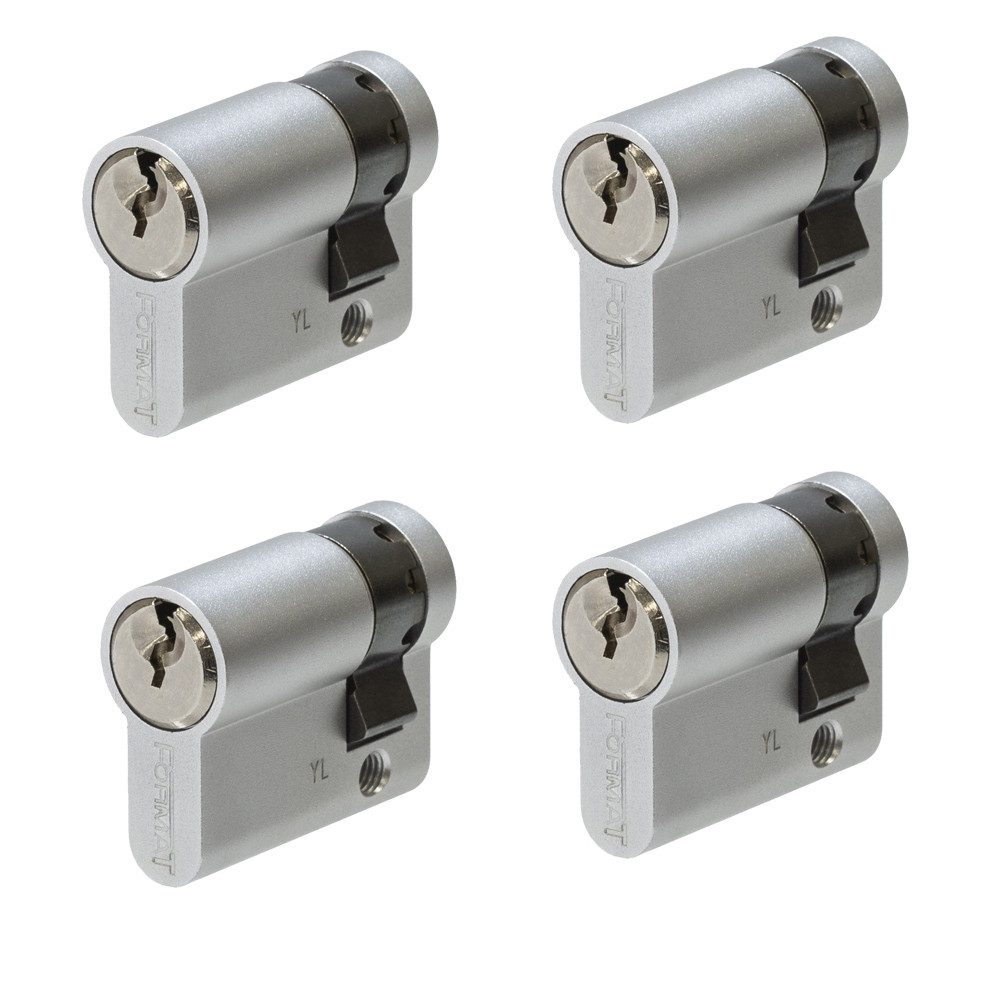 FORMAT Profilzylinder [4ErPack] Halbzylinder 10/30 verschiedenschließend Tür Profilzylinder, (4-St), Material Aluminium + 3 Schlüssel