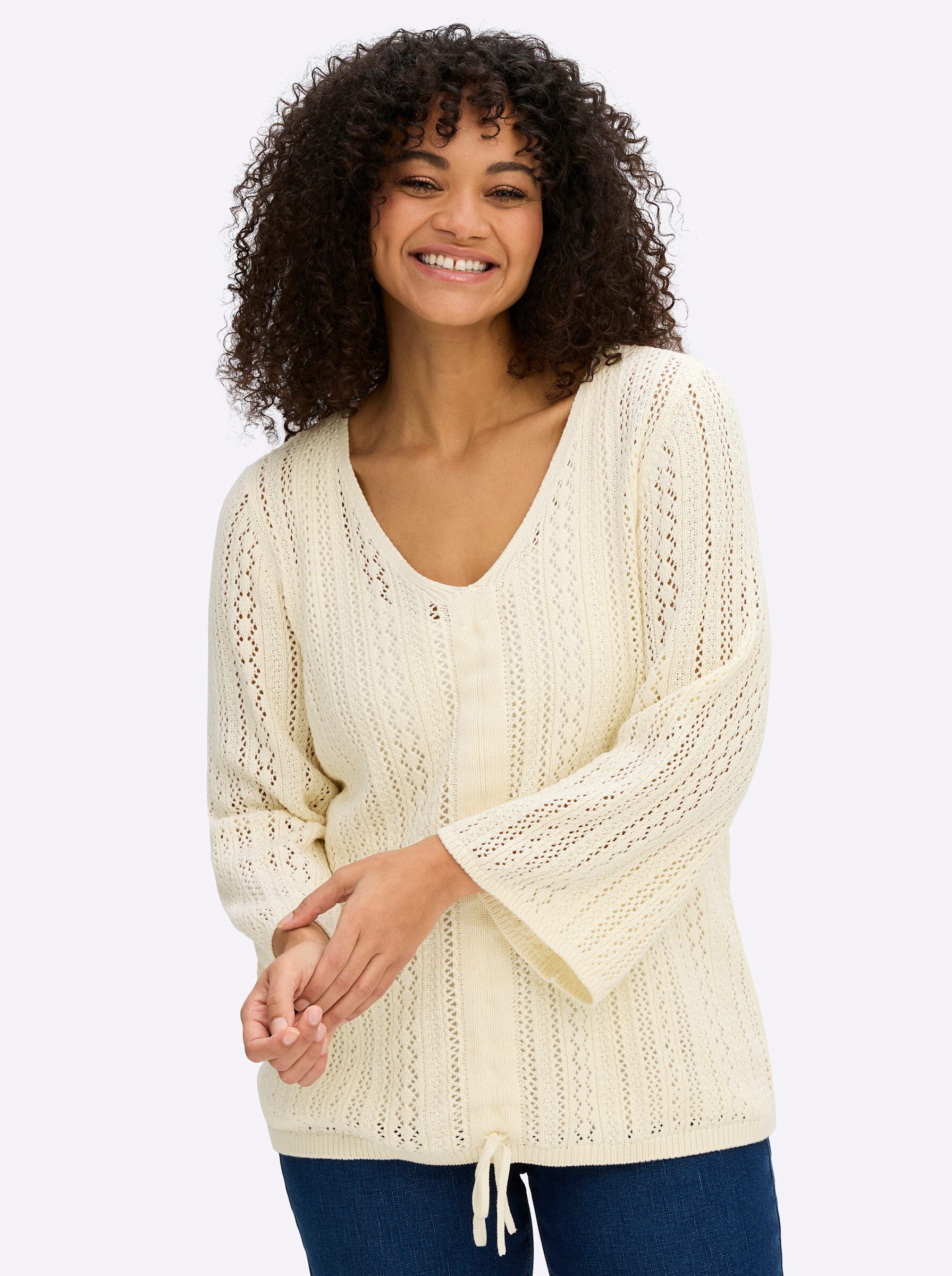 Sheego Strickpullover 3/4-Arm-Pullover 3/4-Arm Ajourstrick
