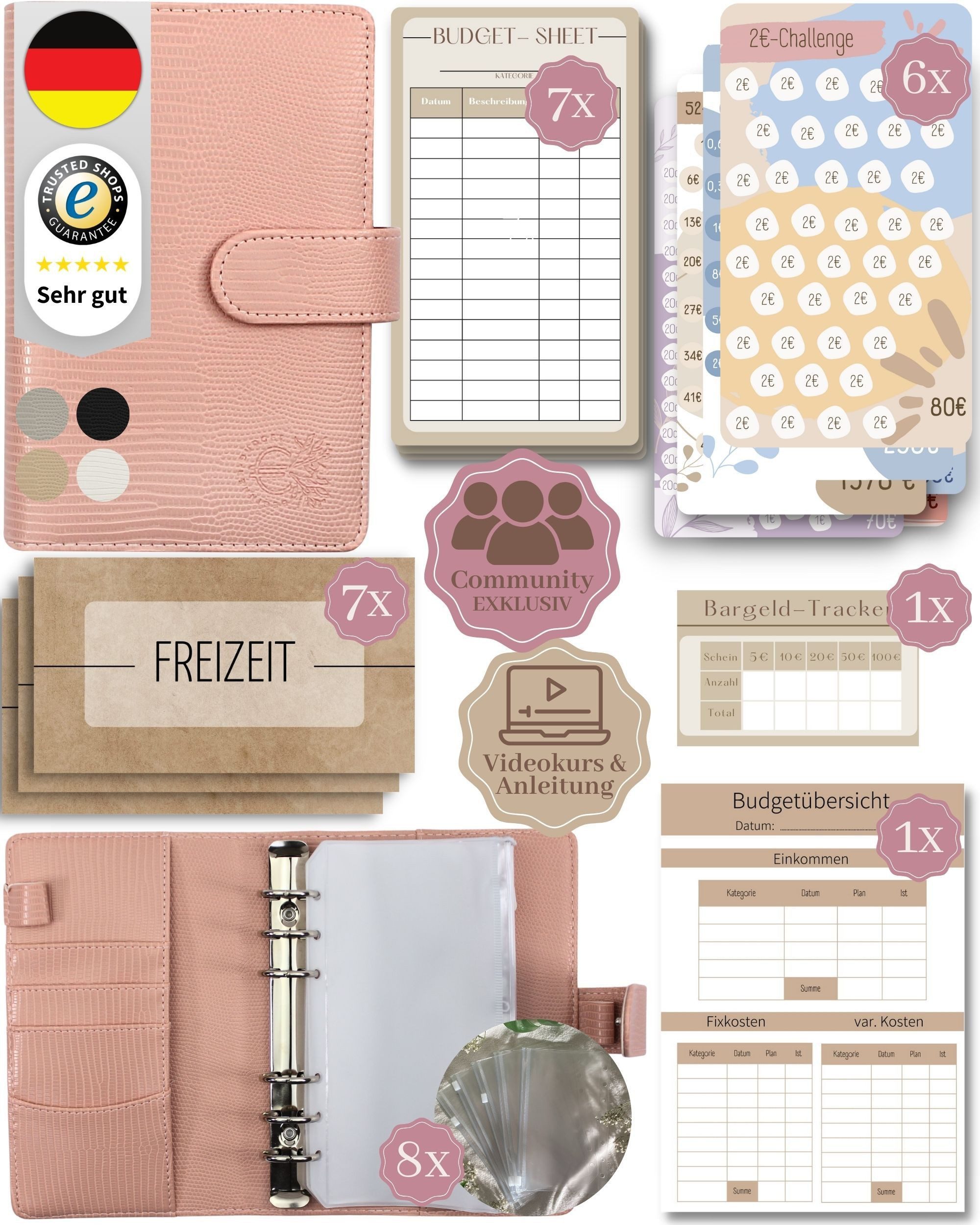 BeginnerBudget Ringbuchmappe Budgetplaner Starter-Set Sparbuch zum Geld Sparen + Spar-Challenges, Sparen mit Umschlagmethode + Anleitung - Ringbuch - Binder A6
