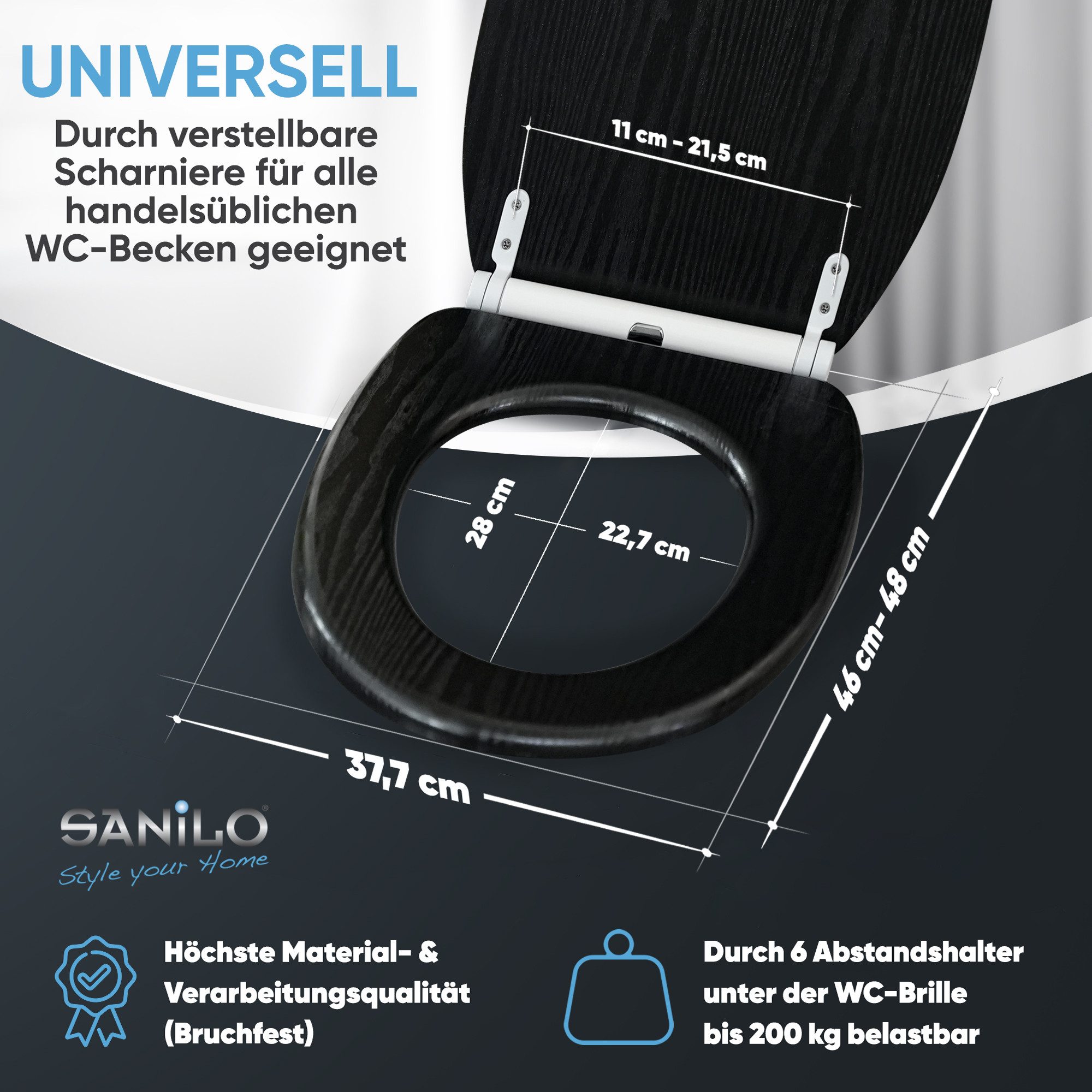 Sanilo WC-Sitz Black Wood mit Absenkautomatik & Quick Release, Premium Toilettendeckel, abnehmbar, leichte Montage von oben – Bild 4 von 5