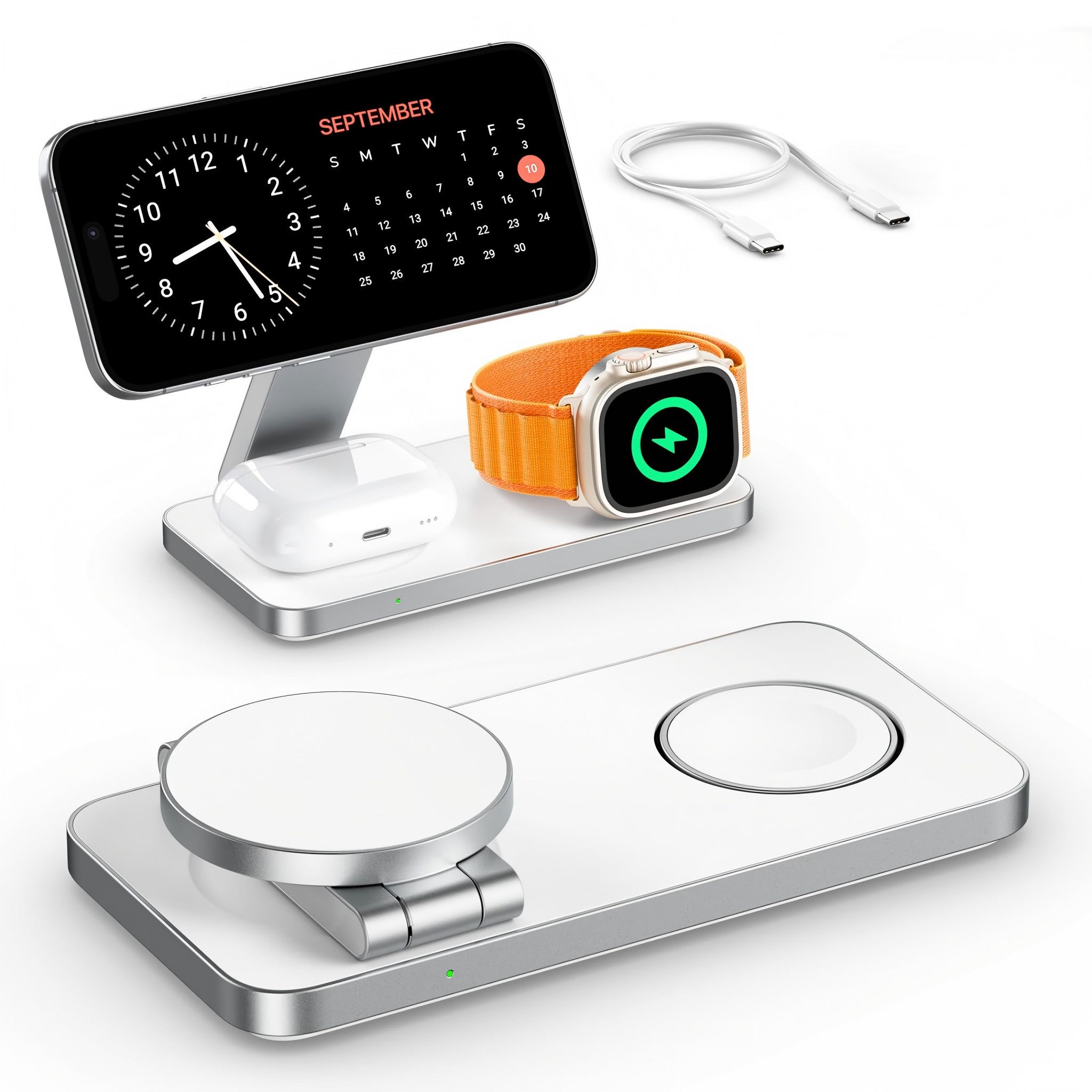 AIBISTAR 3 in 1 Ladestation für Apple Watch iPhone, MagSafe kompatibel, Faltbar Induktions-Ladegerät (3000 mA, Wireless Charger,für iPhone 12-16,Apple Watch Series 1-10)