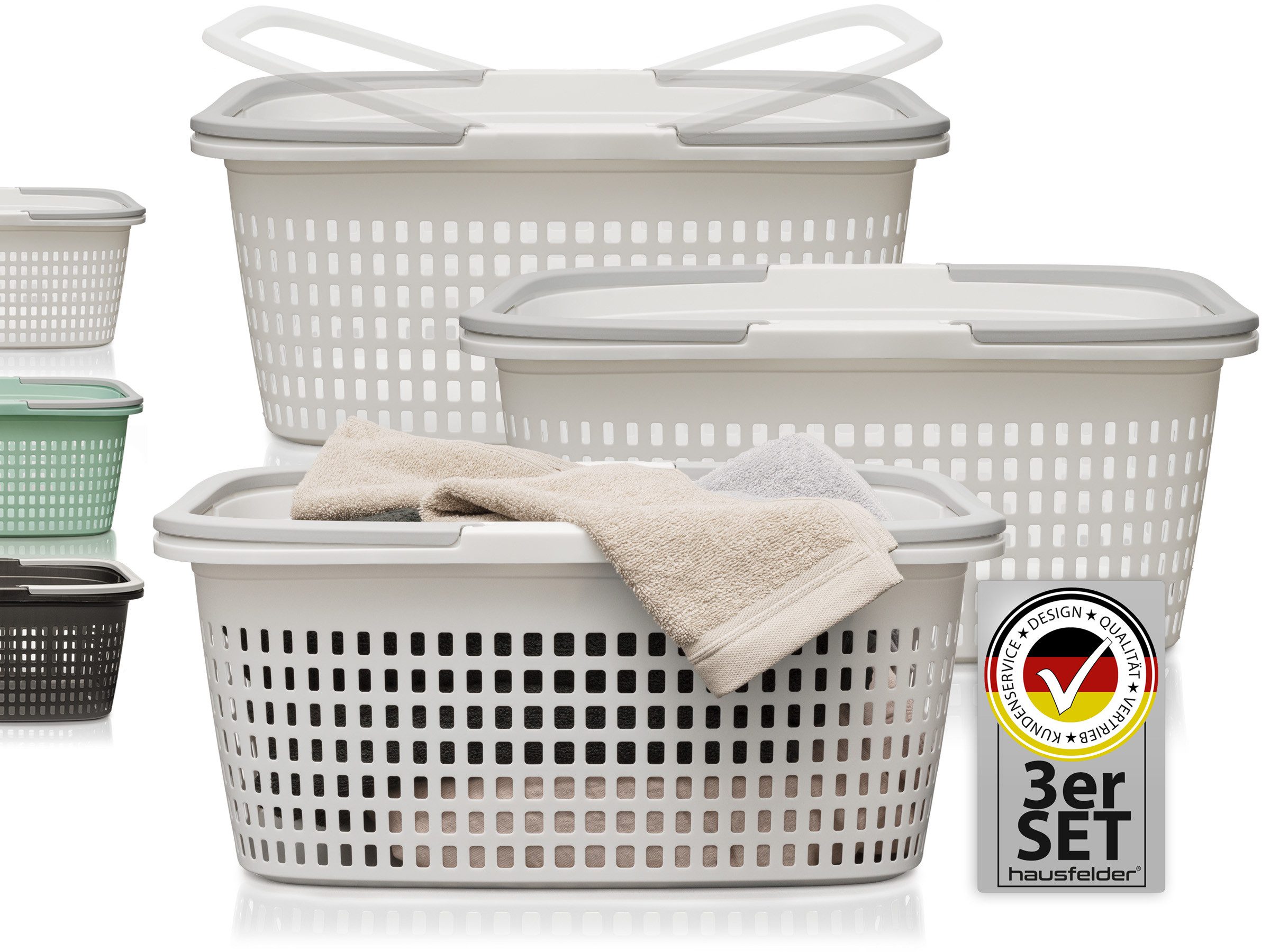 Hausfelder Wäschekorb Wäschewanne 58x37x25cm (Weiß, 3 Körbe, 35 l) (Set, 3 günstig online kaufen