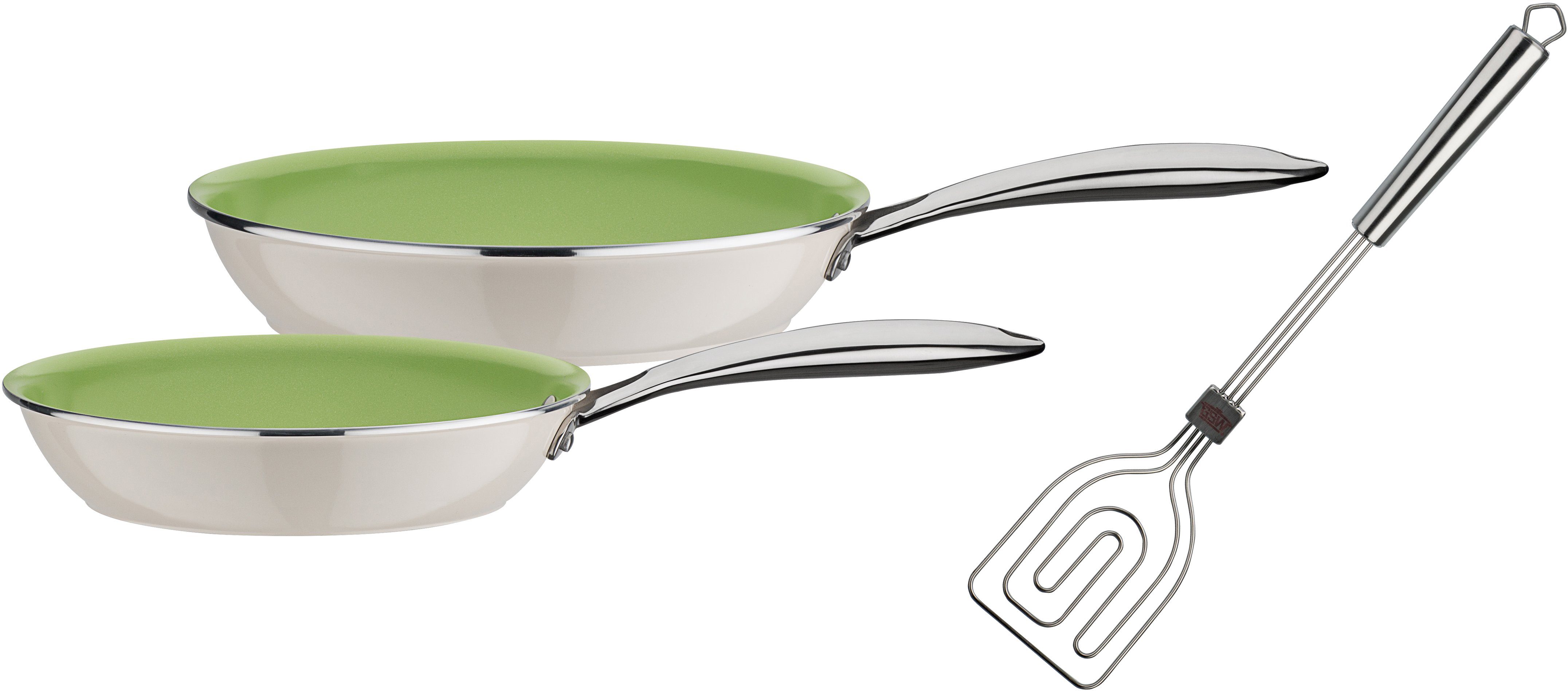 GSW Pfannen-Set CERAMICA color, Aluminium (Set, 3-tlg., 1x Bratpfanne Ø 24 cm, 1x Bratpfanne Ø 28 cm), Induktion