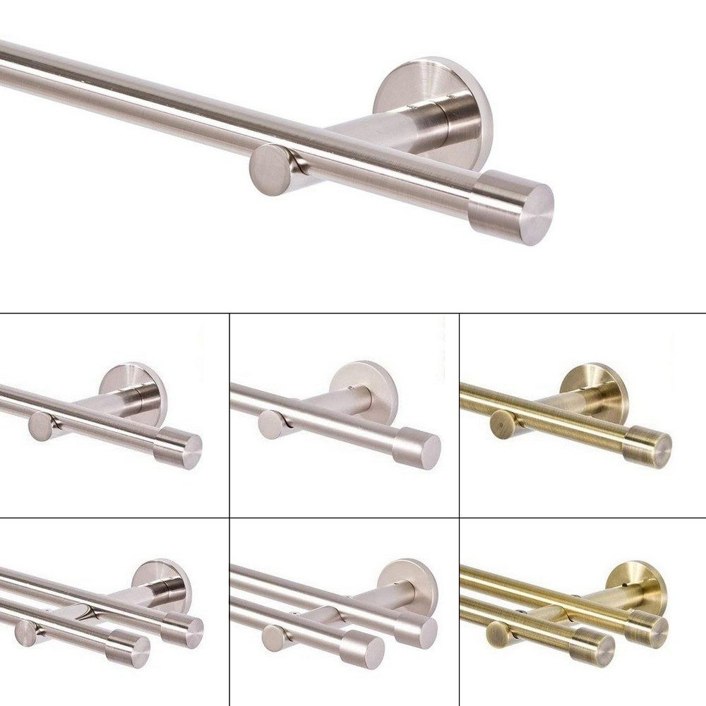 MDEKOR Gardinenstange komplette Ø 16 mm mit Endkappen, kürzbar, Wandmontage, 1-läufig, 120 cm Edelstahl