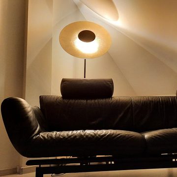 s.luce Stehlampe LED Stehleuchte Plate mit Mamorfuß & Wendereflektor Schwarz/Blattgold, Warmweiß