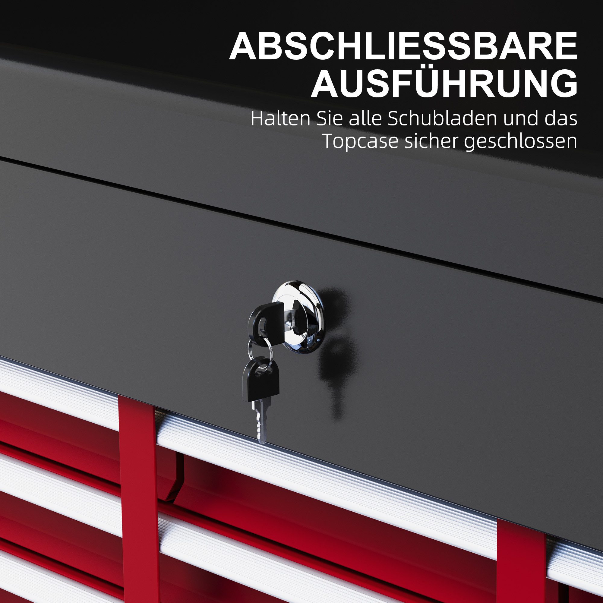 HOMCOM Werkzeugbox Werkzeugkoffer leer, robust, mit 6 Schubladen, Werkzeugkiste (Werkzeugaufbewahrung, 1 St., Werkzeugkasten), Stahl, Rot – Bild 5 von 5