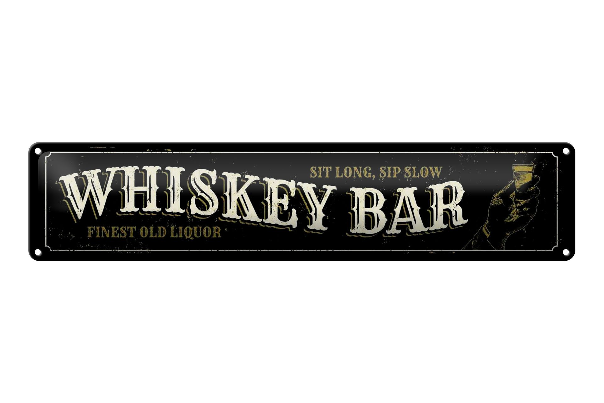 Femer GmbH Metallschild Hinweis 46x10 cm Whisky Bar Finest old Liquor, (1 St), gewölbte Oberfläche, abgerundete Ecken, umgeschlagene Kanten