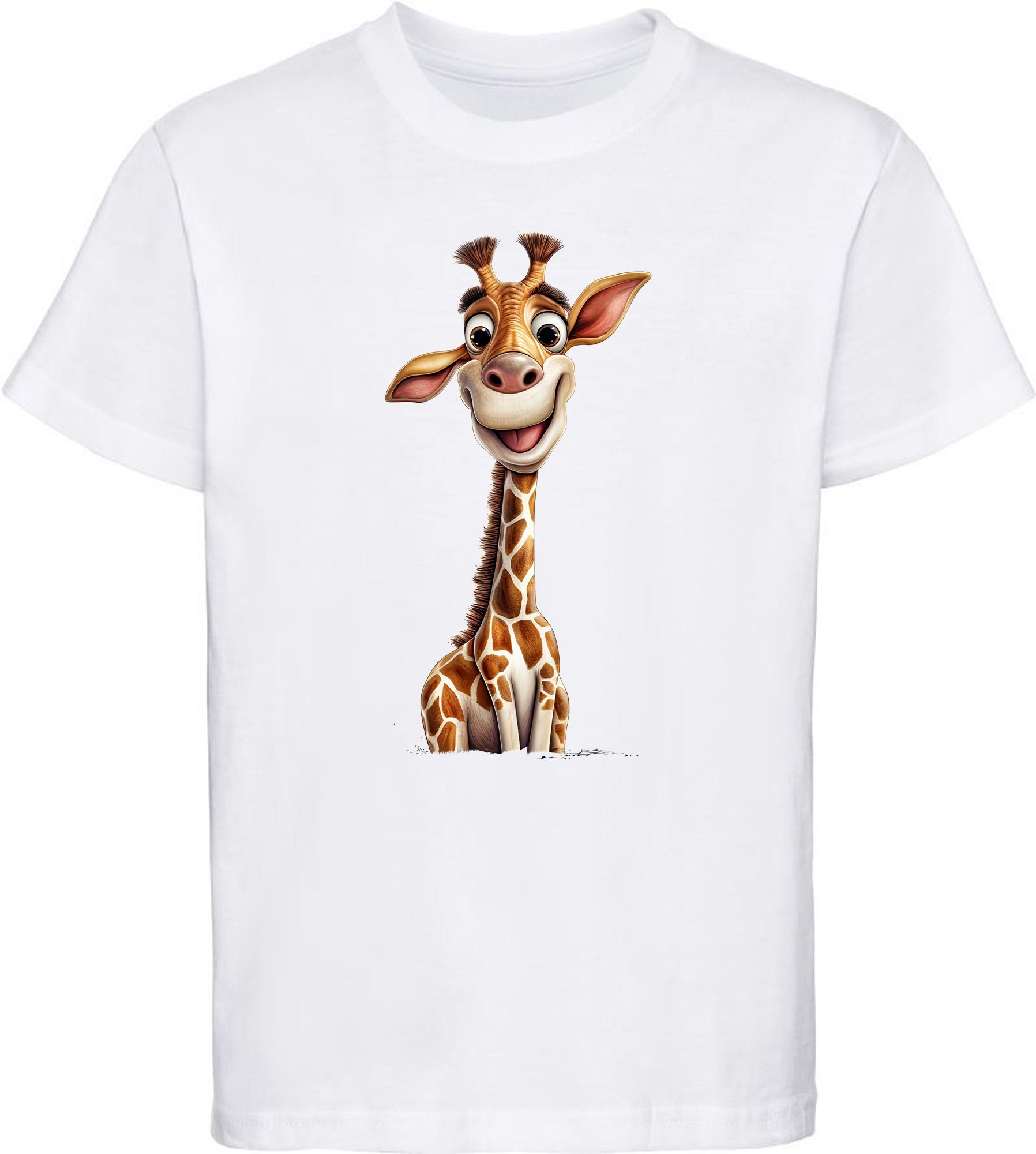 MyDesign24 T-Shirt Kinder Wildtier Print Shirt bedruckt - Baby Giraffe Baumwollshirt mit Aufdruck, i273 weiss
