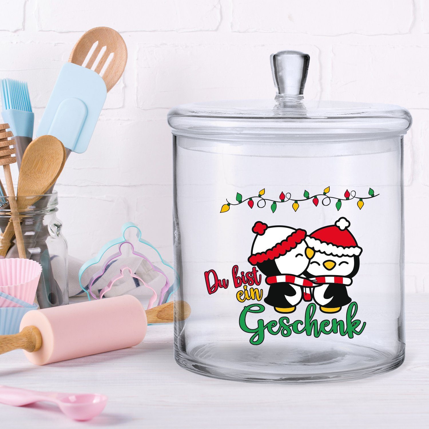 UV-Druck Du Geschenk mit Glasdose Freunde - ein bist luftdichtem mit Handgefertigte Keksdose Partner, Familie & Keksdose GRAVURZEILE Weihnachten Glas, für Deckel, zu -