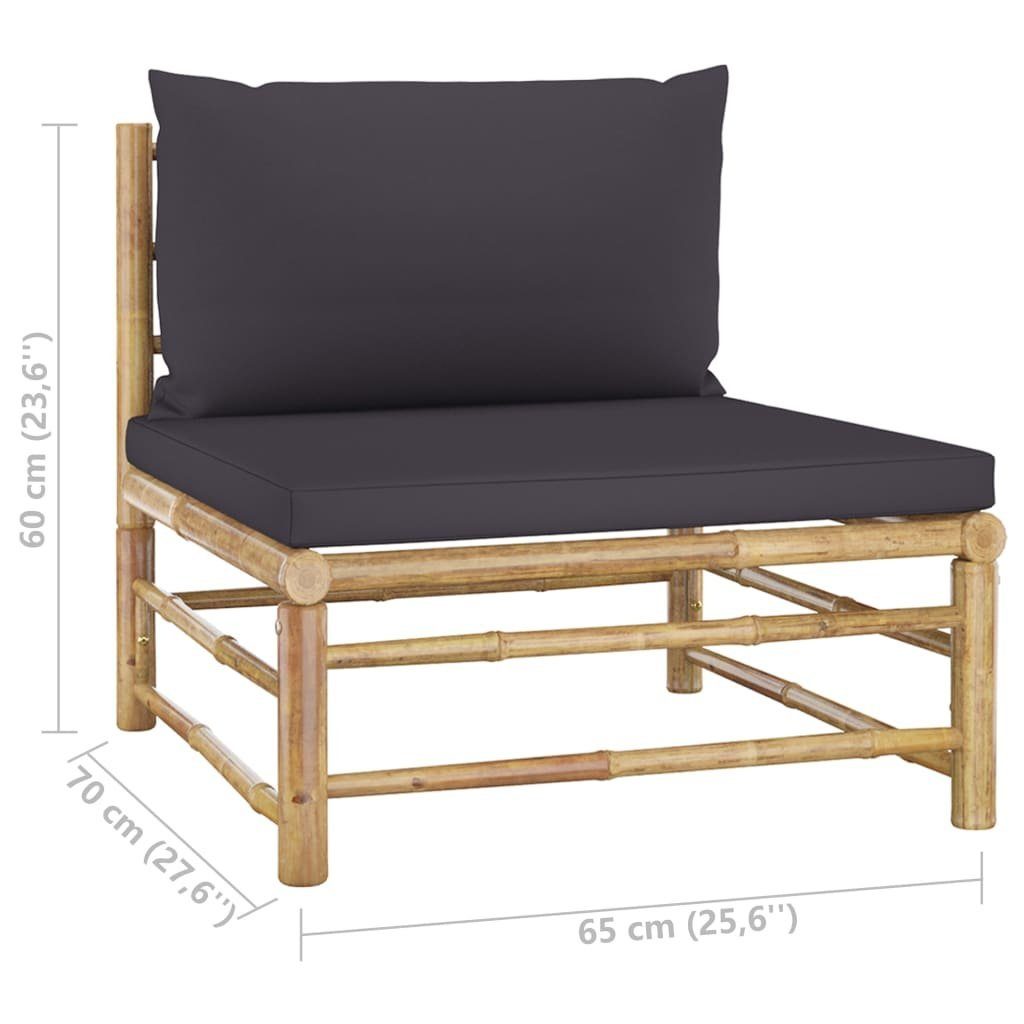 Teile Dunkelgrauen mit 1 Loungesofa Bambus, 3-tlg. Garten-Lounge-Set vidaXL Kissen