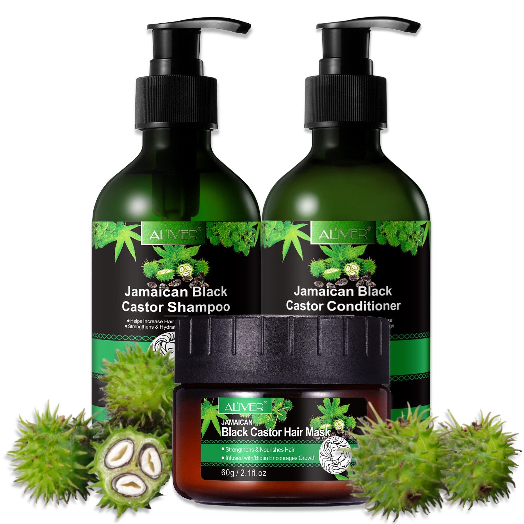 ALIVER Haarpflege-Set Shampoo Conditioner Haarmaske Haaröl Rizinus Vegan