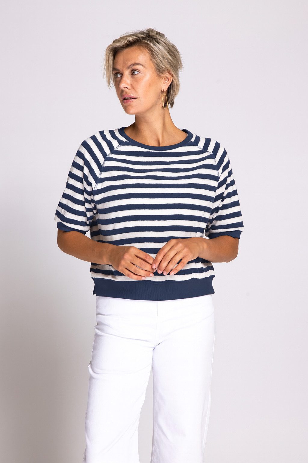 Zhrill Kurzarmshirt ZHINGE Frottee-Optik mit Streifen