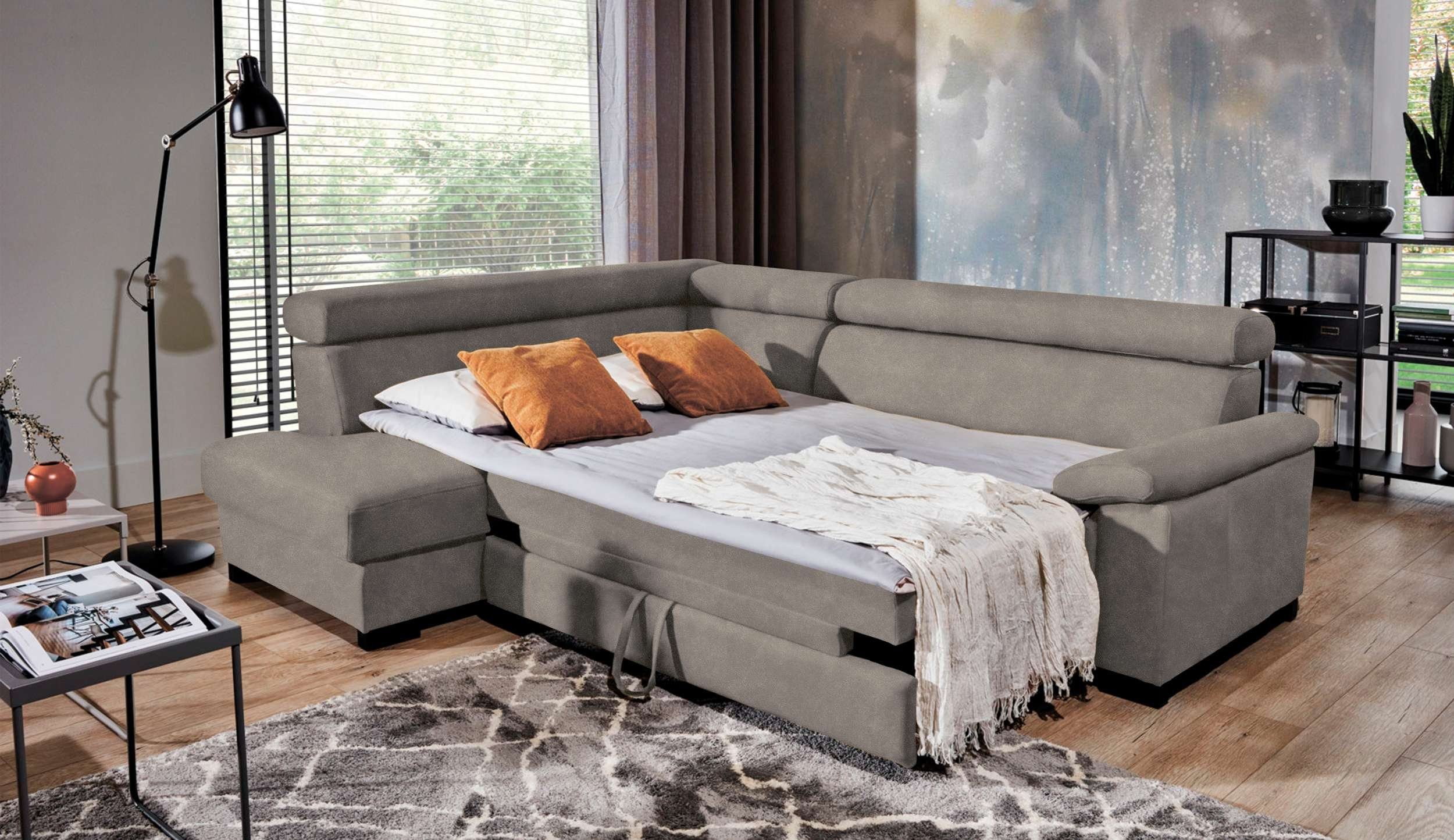 Stylefy Ecksofa oder mit links Kopfteilverstellung, Bettfunktion, Modern Design bestellbar, Fulda, und rechts Eckcouch, Bettkasten L-Form, mane