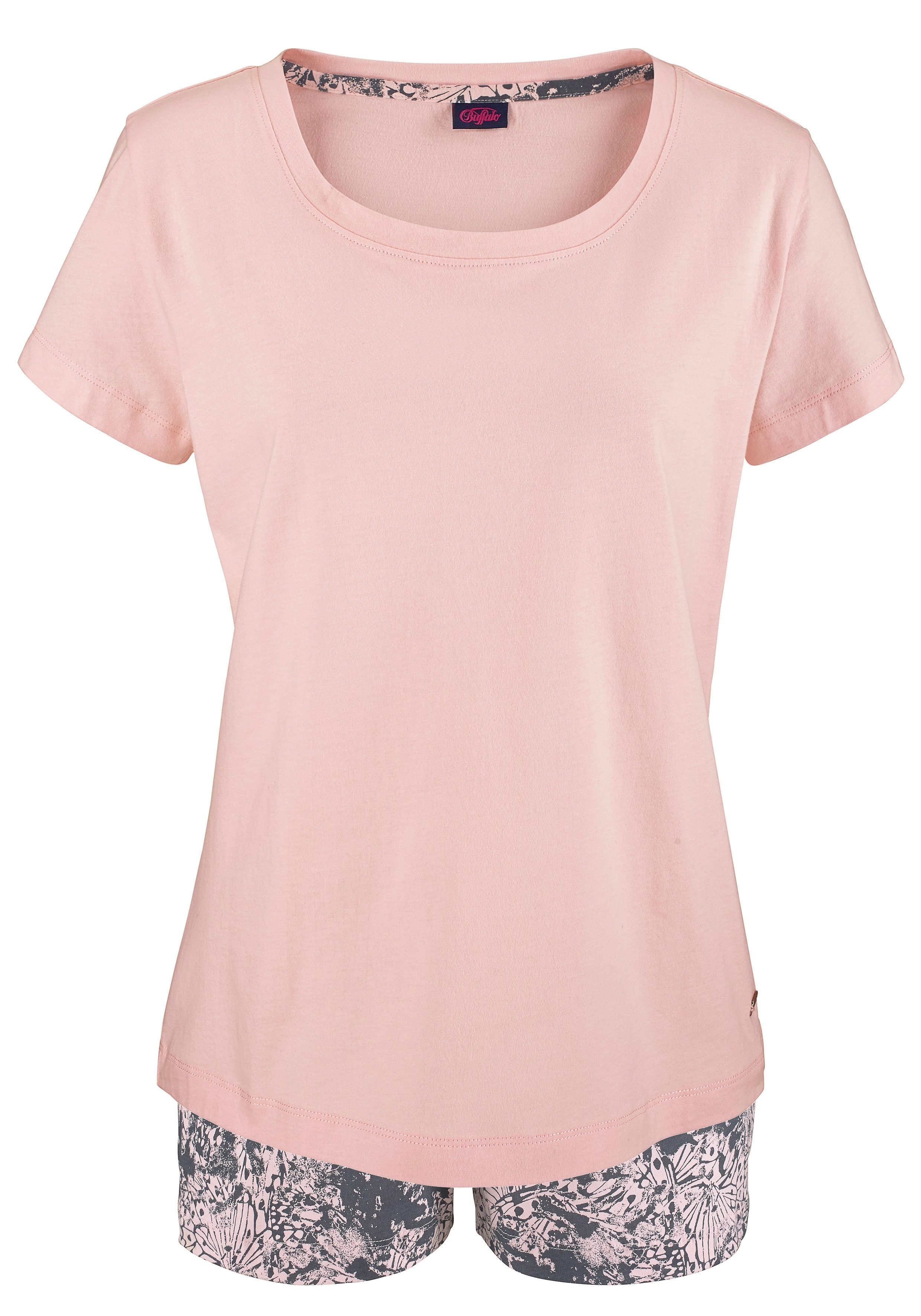 Buffalo Shorty (2 tlg., gemusterter T-Shirt softem 1 rosa-gemustert und Basic Shorts mit Stück)