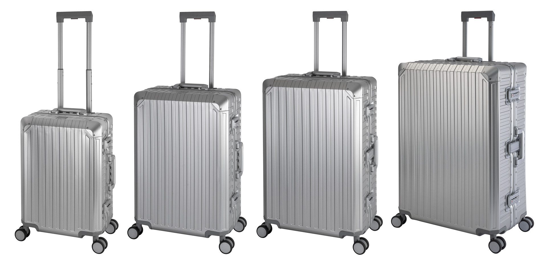 Travelhouse Trolleyset Tokyo, 4 Rollen, (4 tlg., Hartschalen Trolley Set), Aluminium Hartschale TSA Zahlenschloos Aluminium-Rahmen