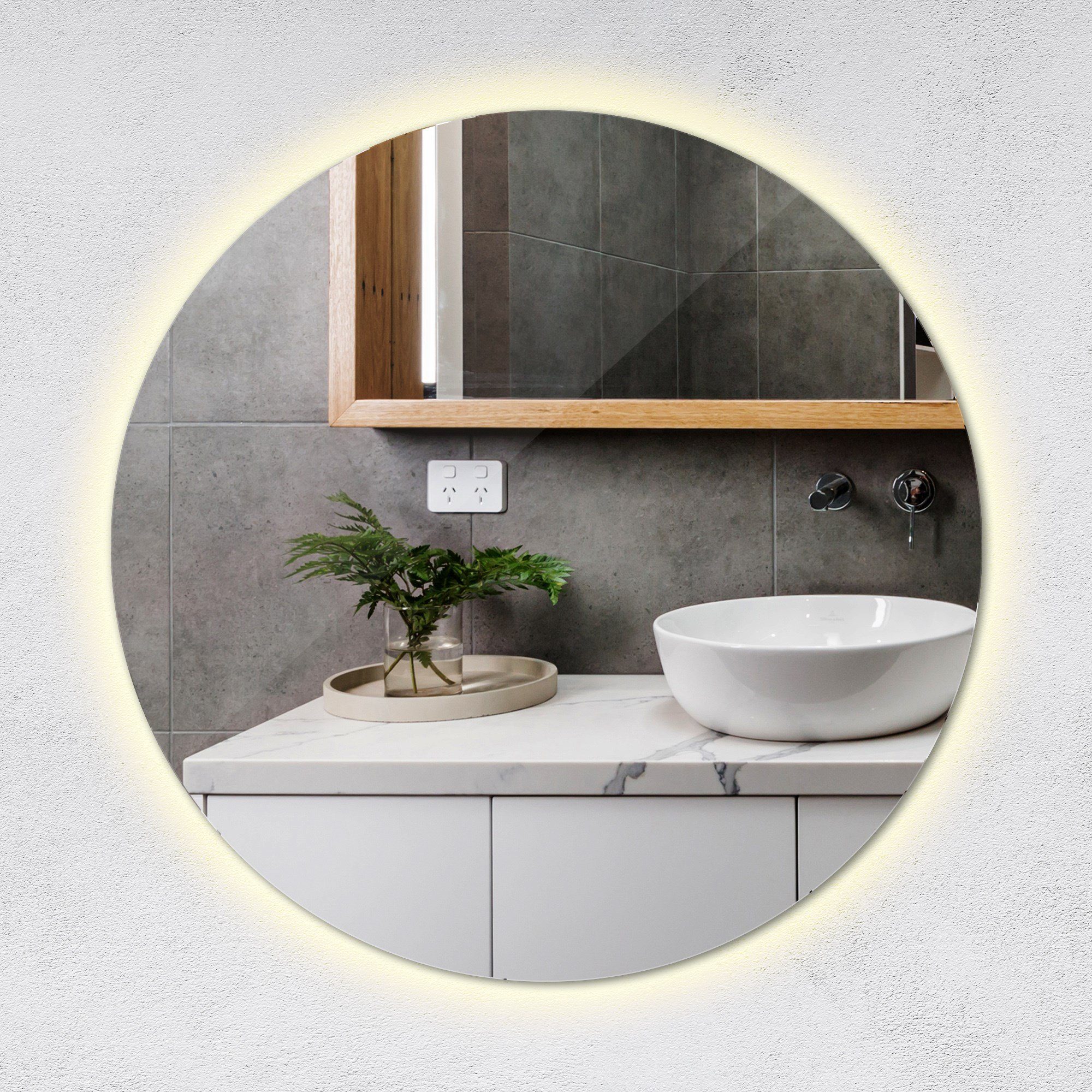 Spiegel Badspiegel (Warmweiß Badezimmerspiegel 3000K) mit Tulup LED-Beleuchtung Runder Wandspiegel,