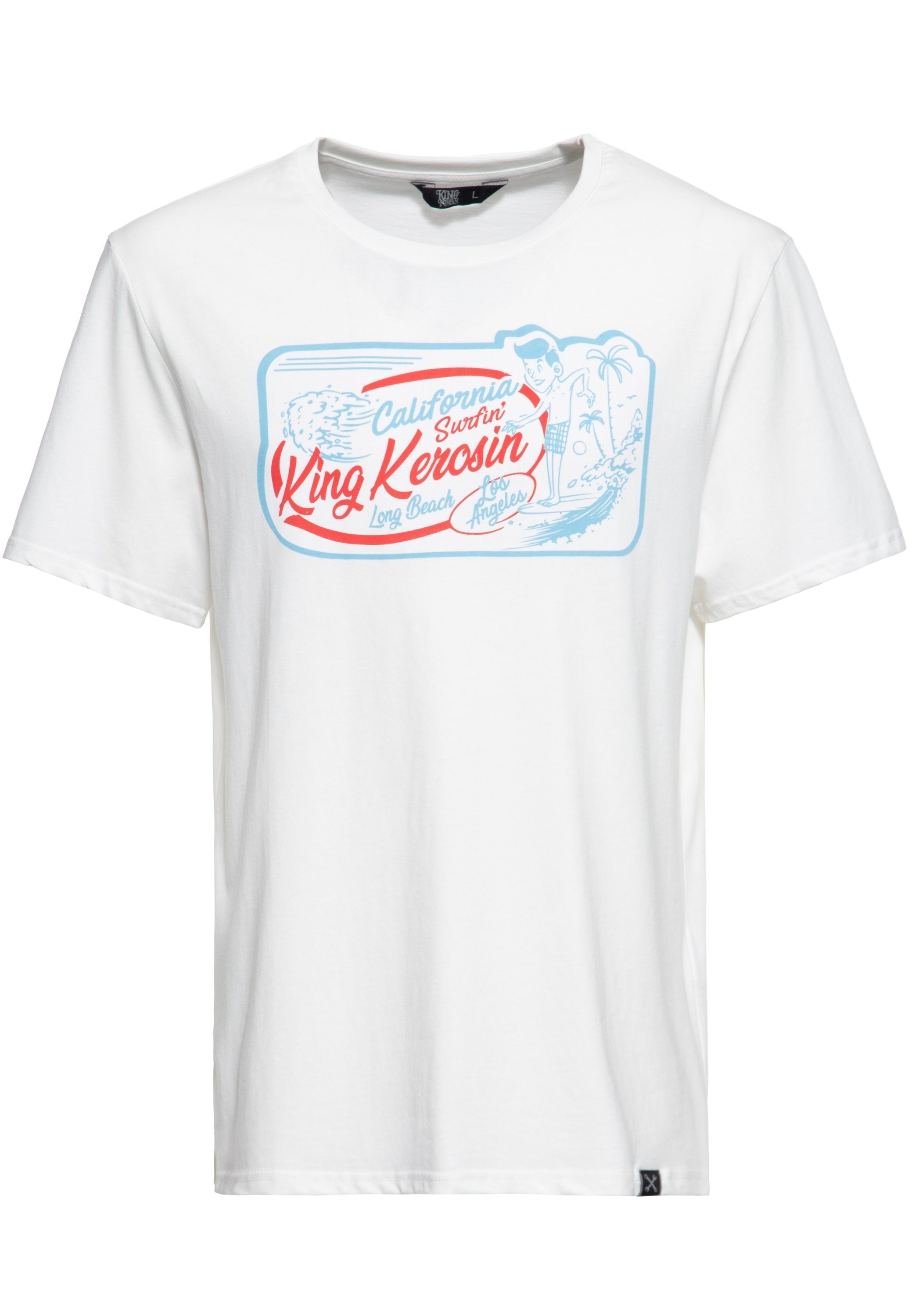 KingKerosin Print-Shirt California Surfin (1-tlg) mit Front Print im "Vintage Surfer" Style weiß